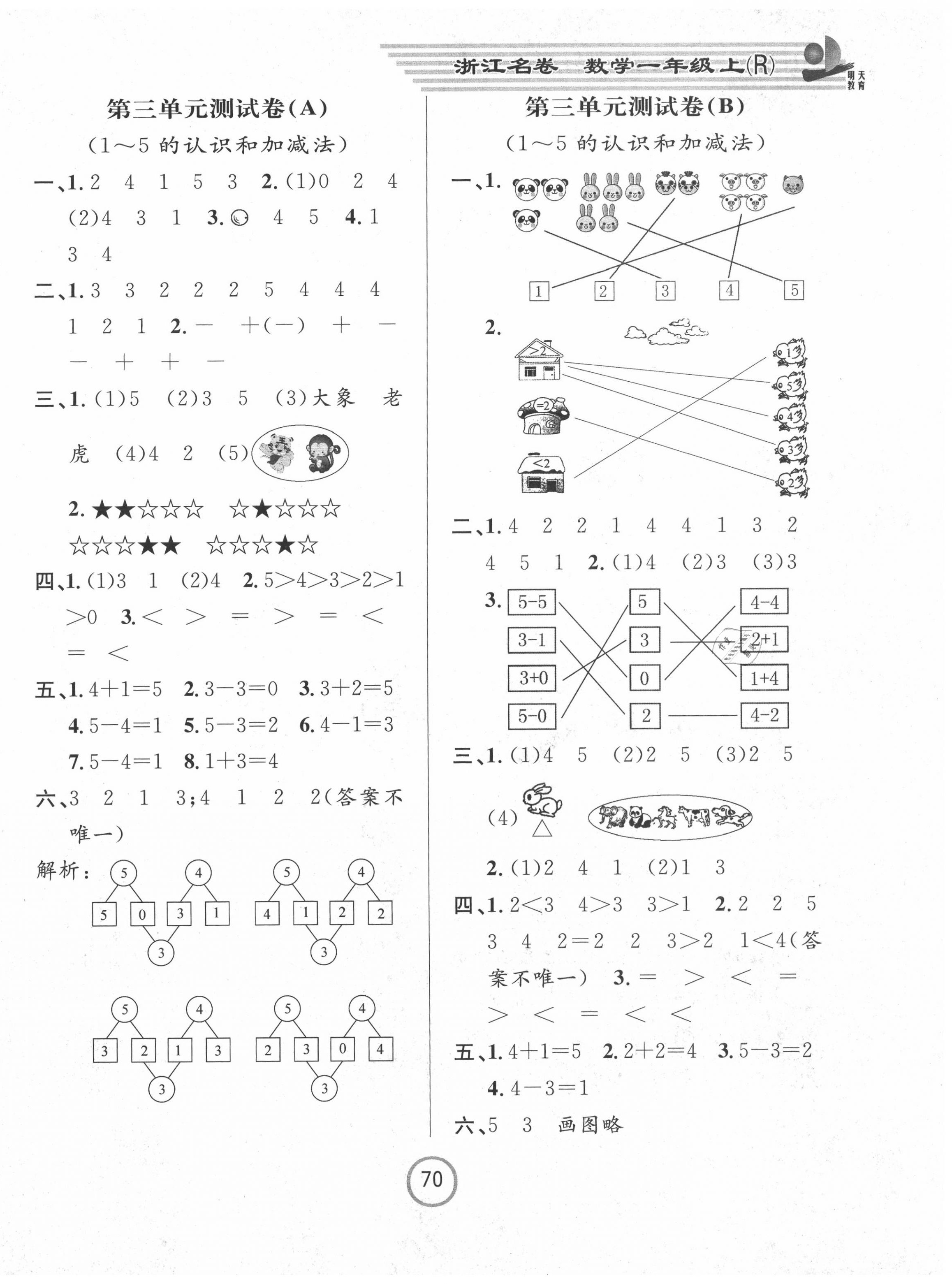 2020年浙江名卷一年级数学上册人教版 第2页