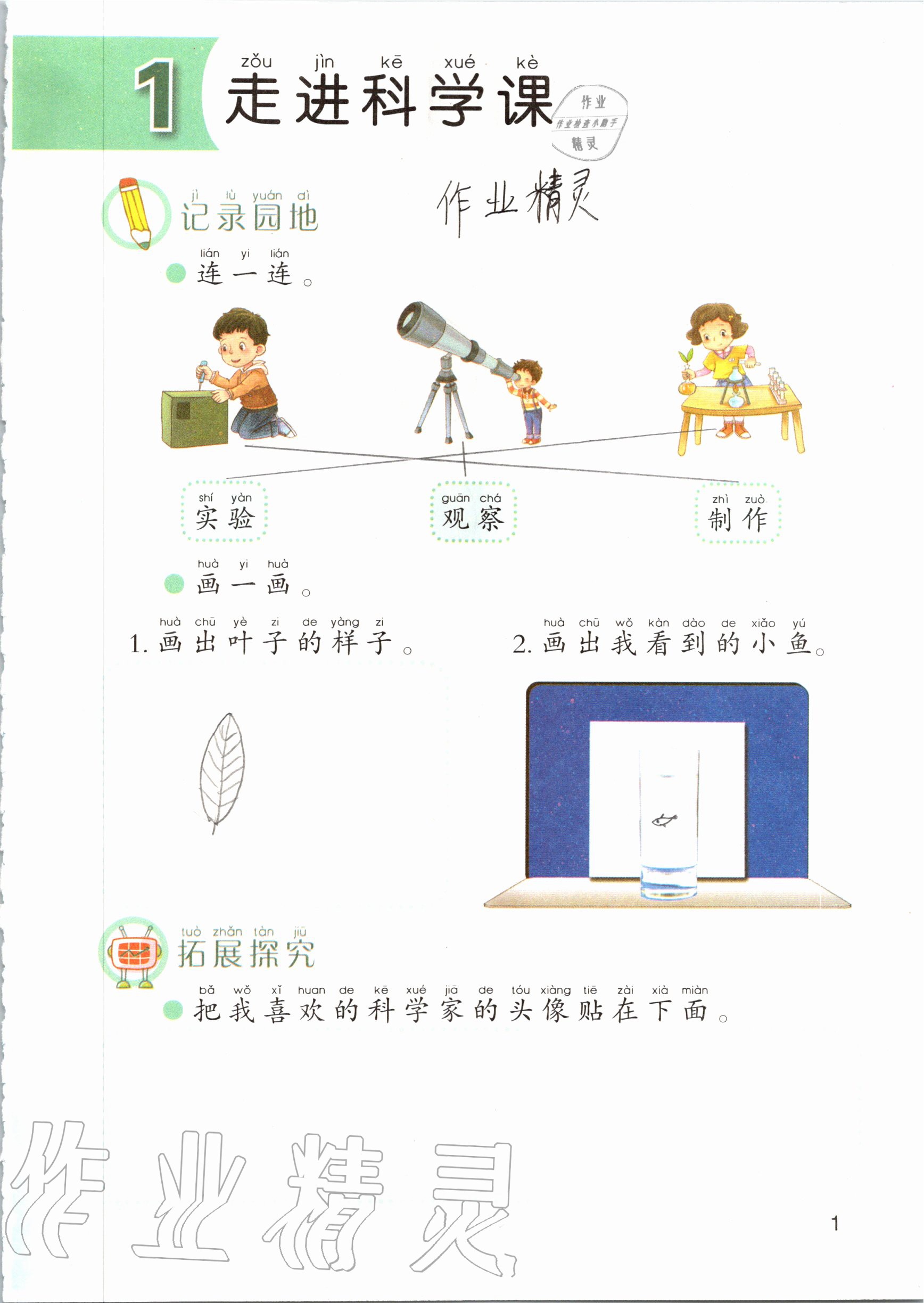 2020年科學(xué)學(xué)生活動手冊一年級上冊青島版 參考答案第1頁