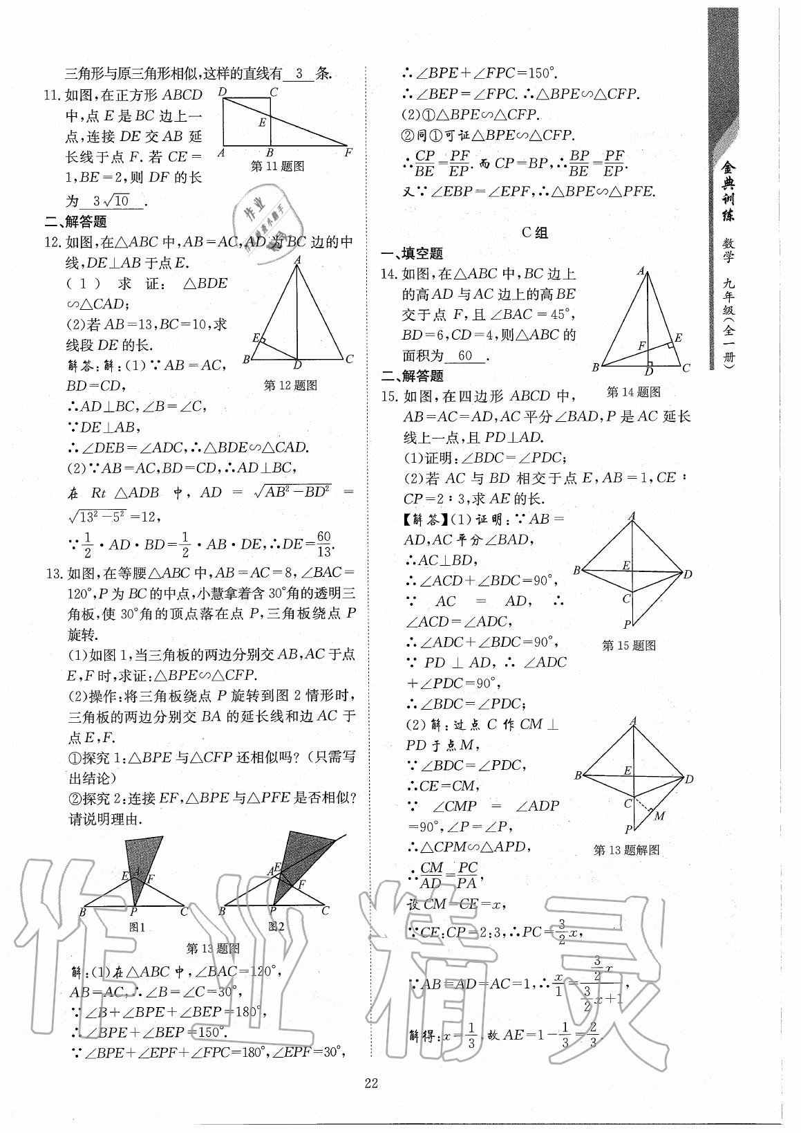 2020年金典训练九年级数学全一册北师大版 参考答案第22页