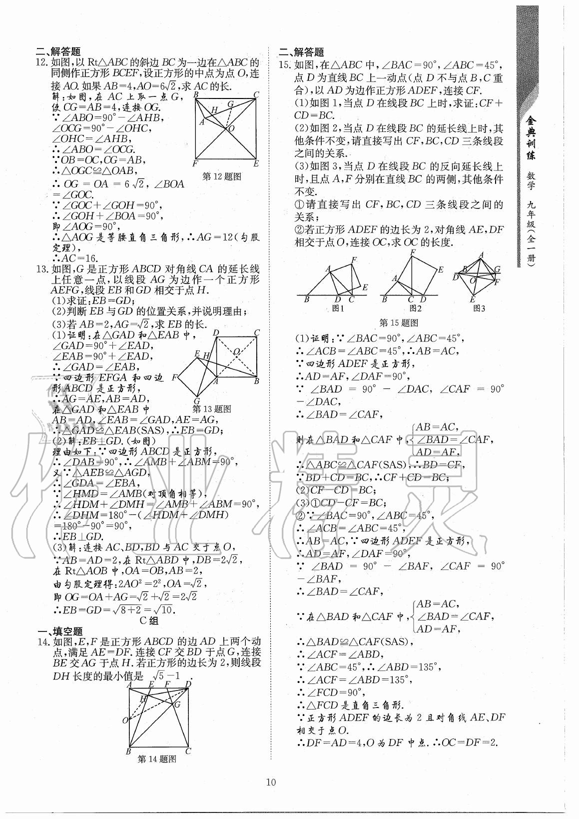 2020年金典訓(xùn)練九年級數(shù)學(xué)全一冊北師大版 參考答案第10頁