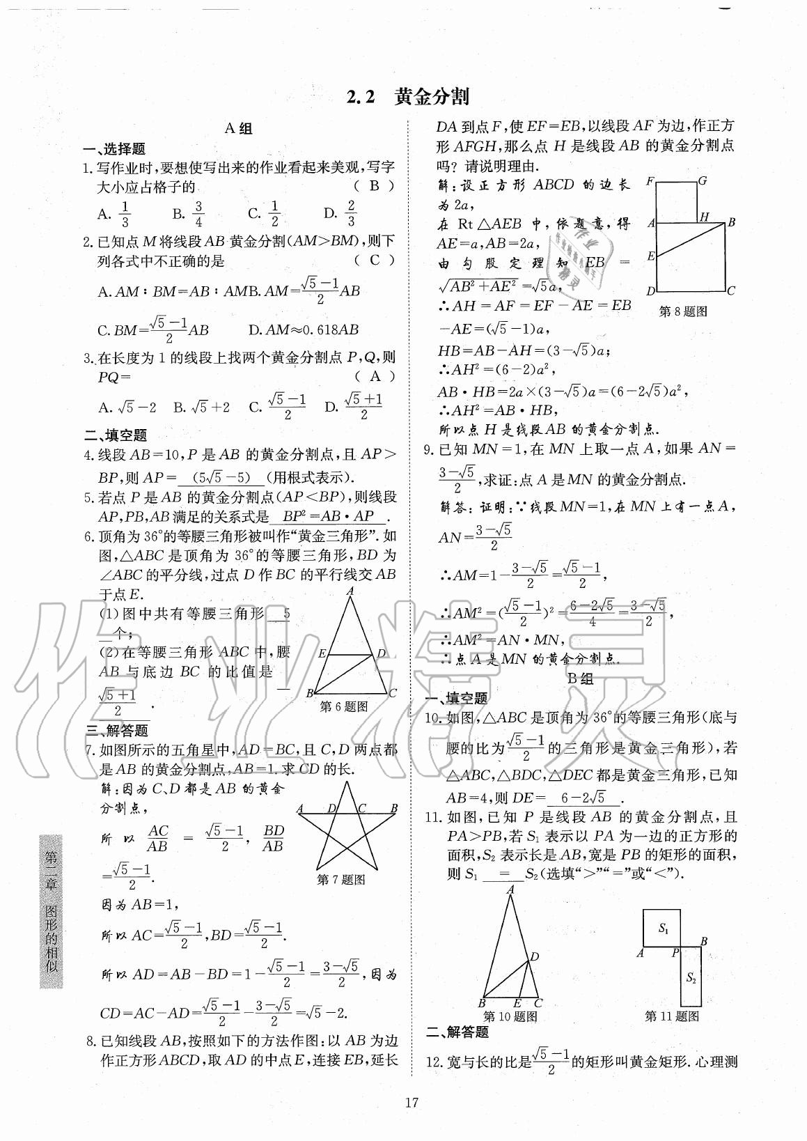 2020年金典訓(xùn)練九年級(jí)數(shù)學(xué)全一冊(cè)北師大版 參考答案第17頁(yè)