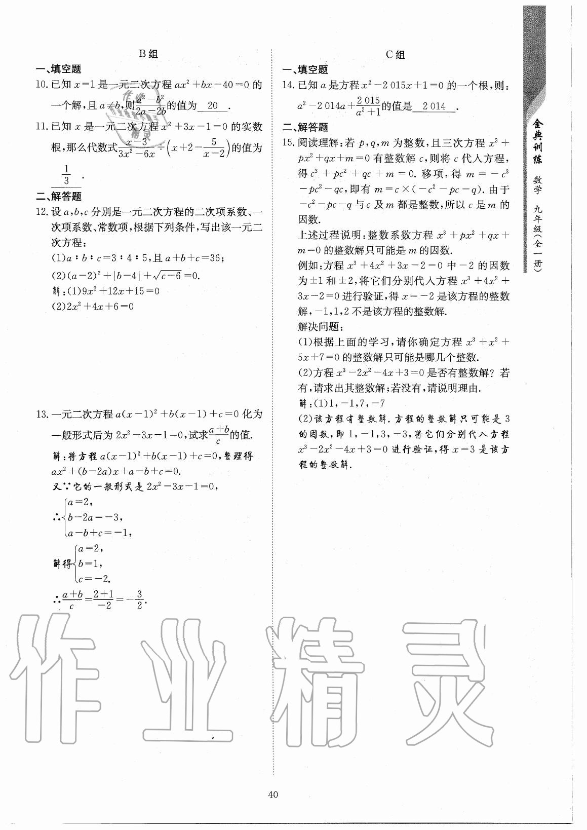 2020年金典訓(xùn)練九年級(jí)數(shù)學(xué)全一冊(cè)北師大版 參考答案第40頁(yè)