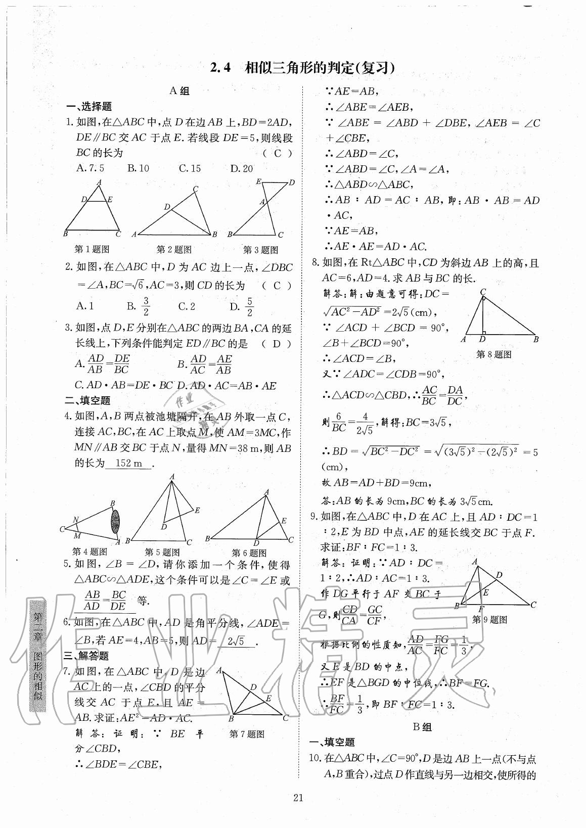 2020年金典訓練九年級數(shù)學全一冊北師大版 參考答案第21頁