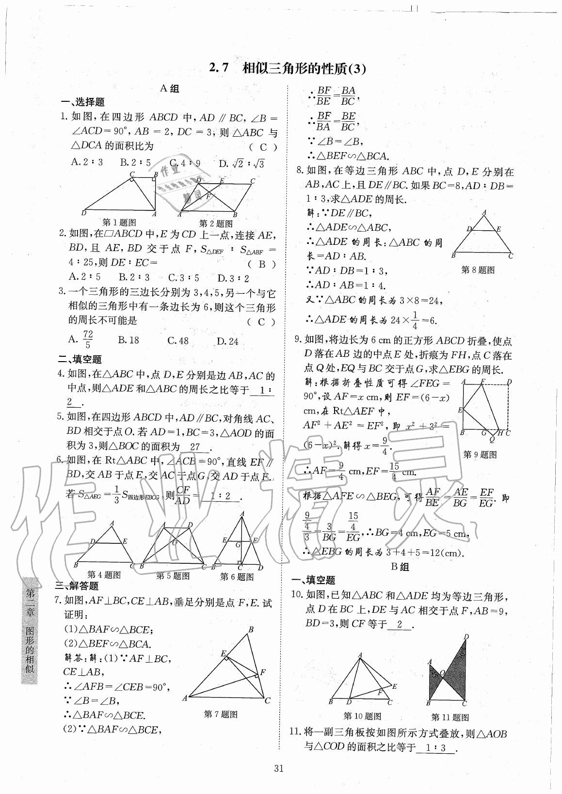 2020年金典訓(xùn)練九年級(jí)數(shù)學(xué)全一冊(cè)北師大版 參考答案第31頁(yè)