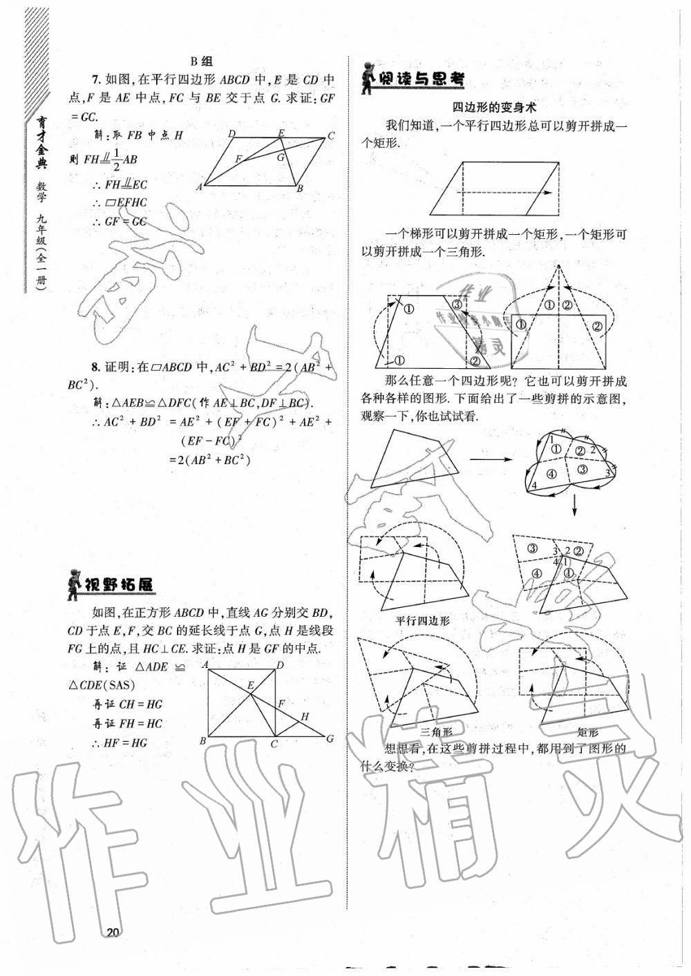 2020年育才金典九年級數(shù)學(xué)全一冊北師大版 參考答案第20頁