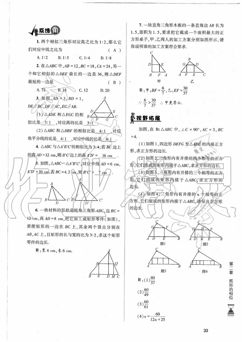 2020年育才金典九年級(jí)數(shù)學(xué)全一冊(cè)北師大版 參考答案第33頁(yè)