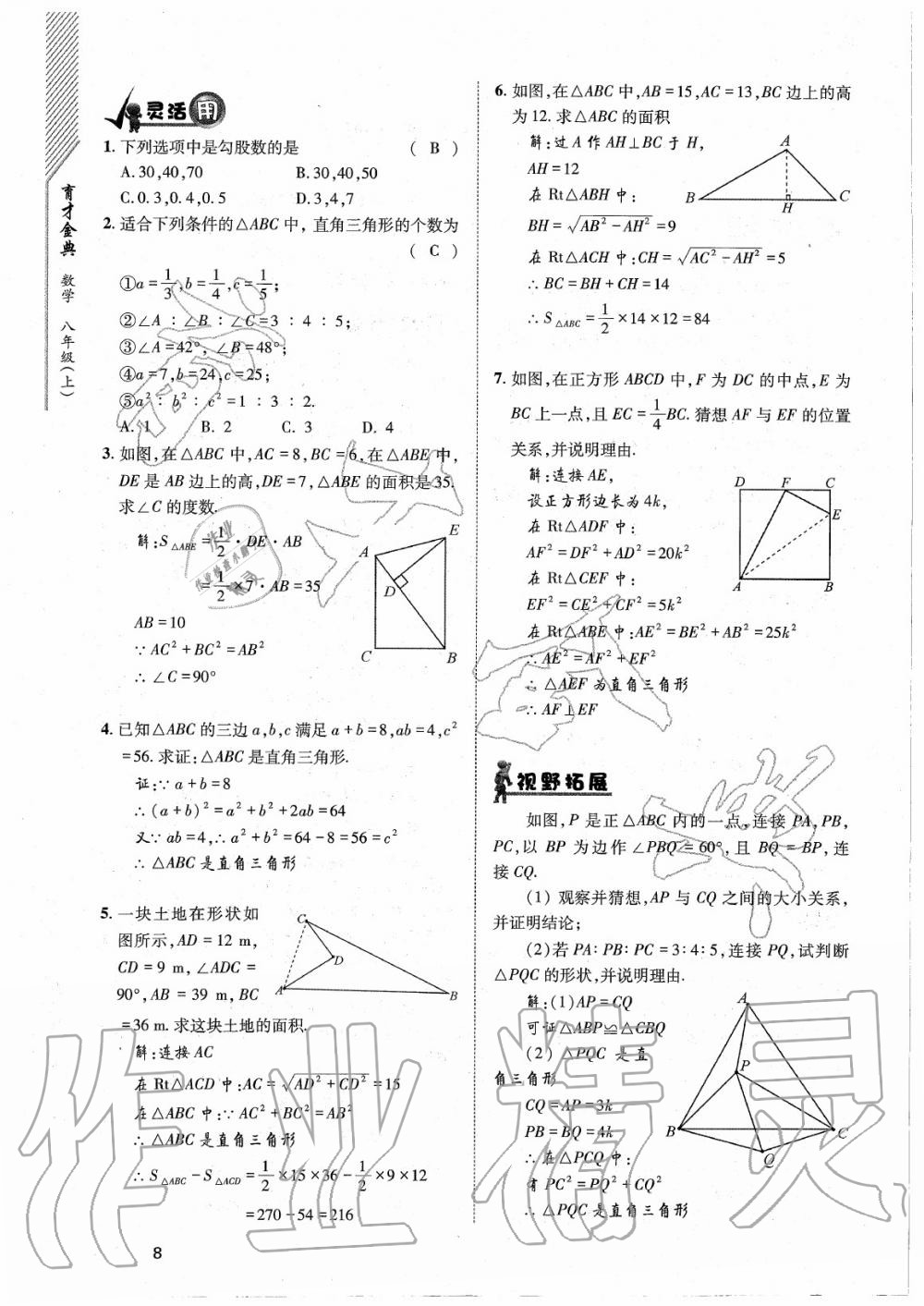 2020年育才金典八年級數(shù)學上冊北師大版 參考答案第8頁