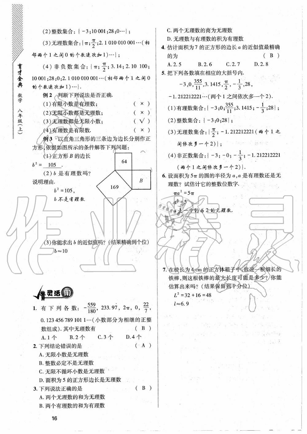 2020年育才金典八年級數(shù)學上冊北師大版 參考答案第16頁