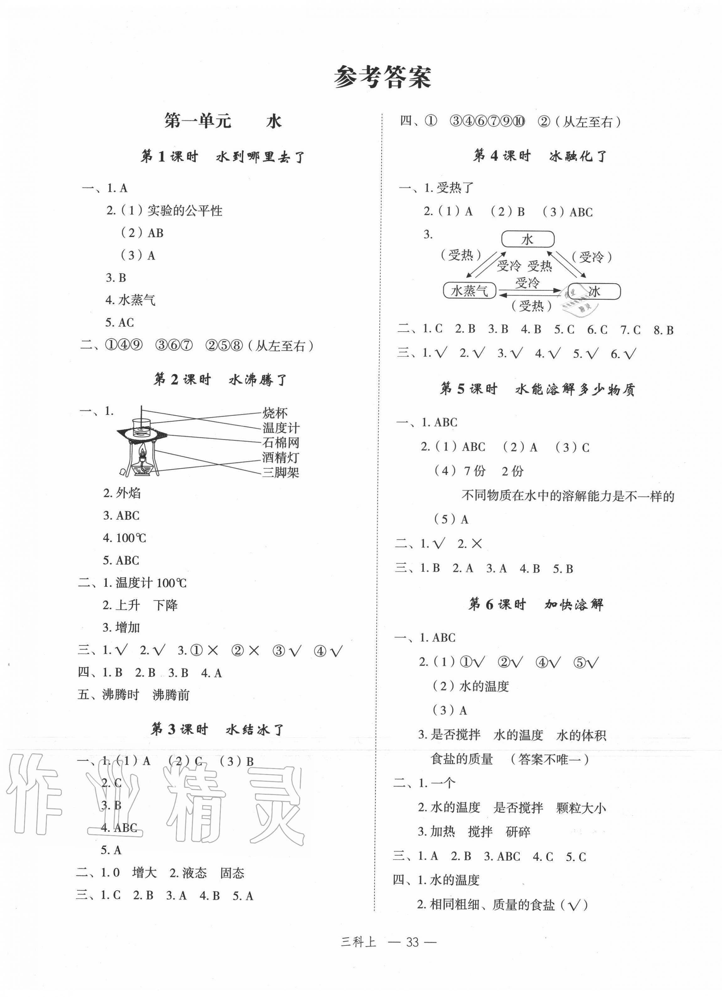 2020年名師面對面先學后練三年級科學上冊教科版 參考答案第1頁