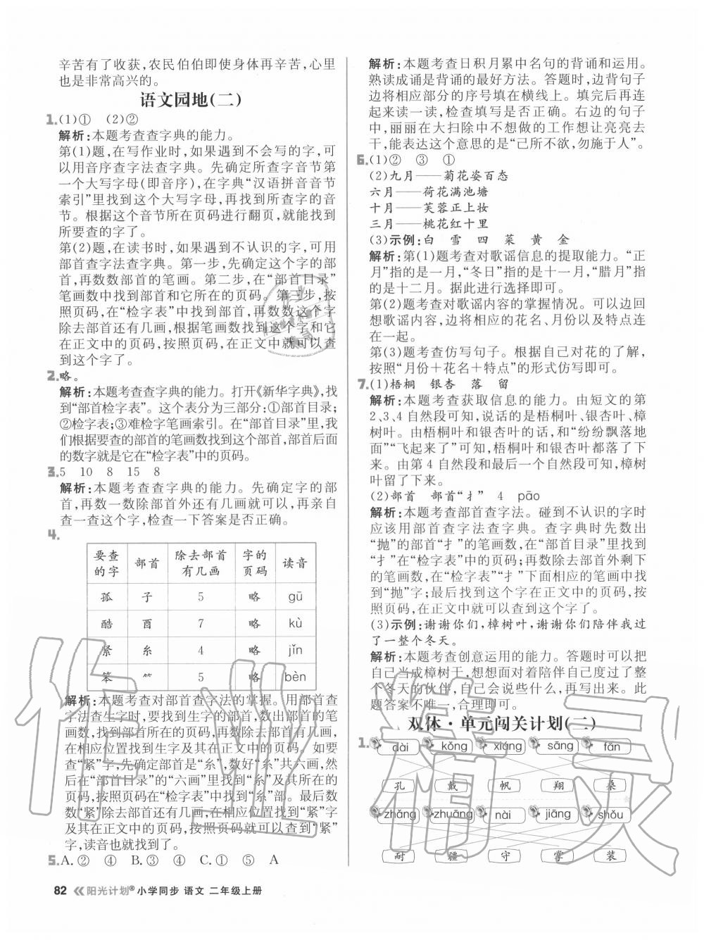 2020年陽(yáng)光計(jì)劃小學(xué)同步二年級(jí)語(yǔ)文上冊(cè)人教版 參考答案第6頁(yè)