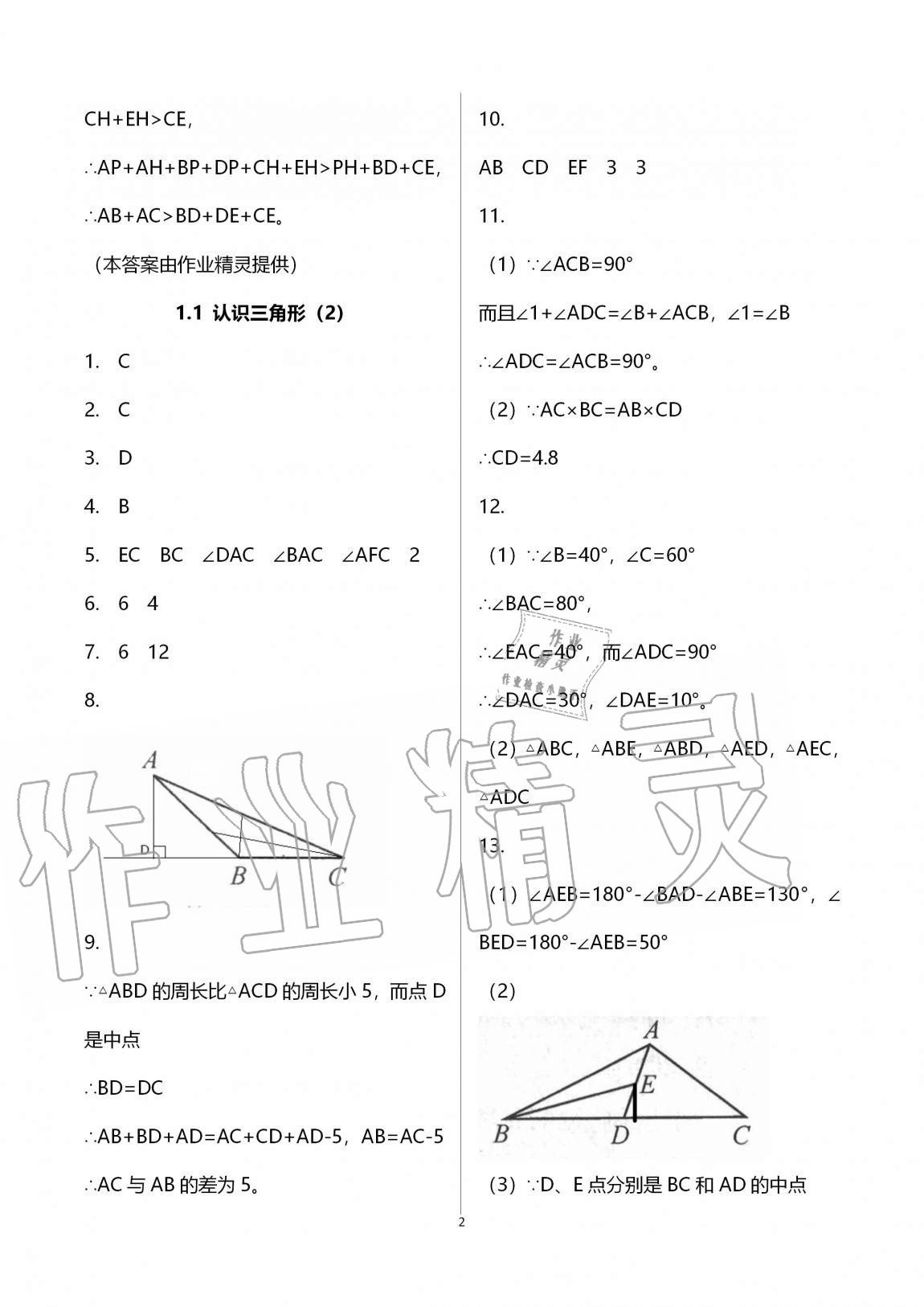 2020年课时精练数学八年级上册浙教版 第2页