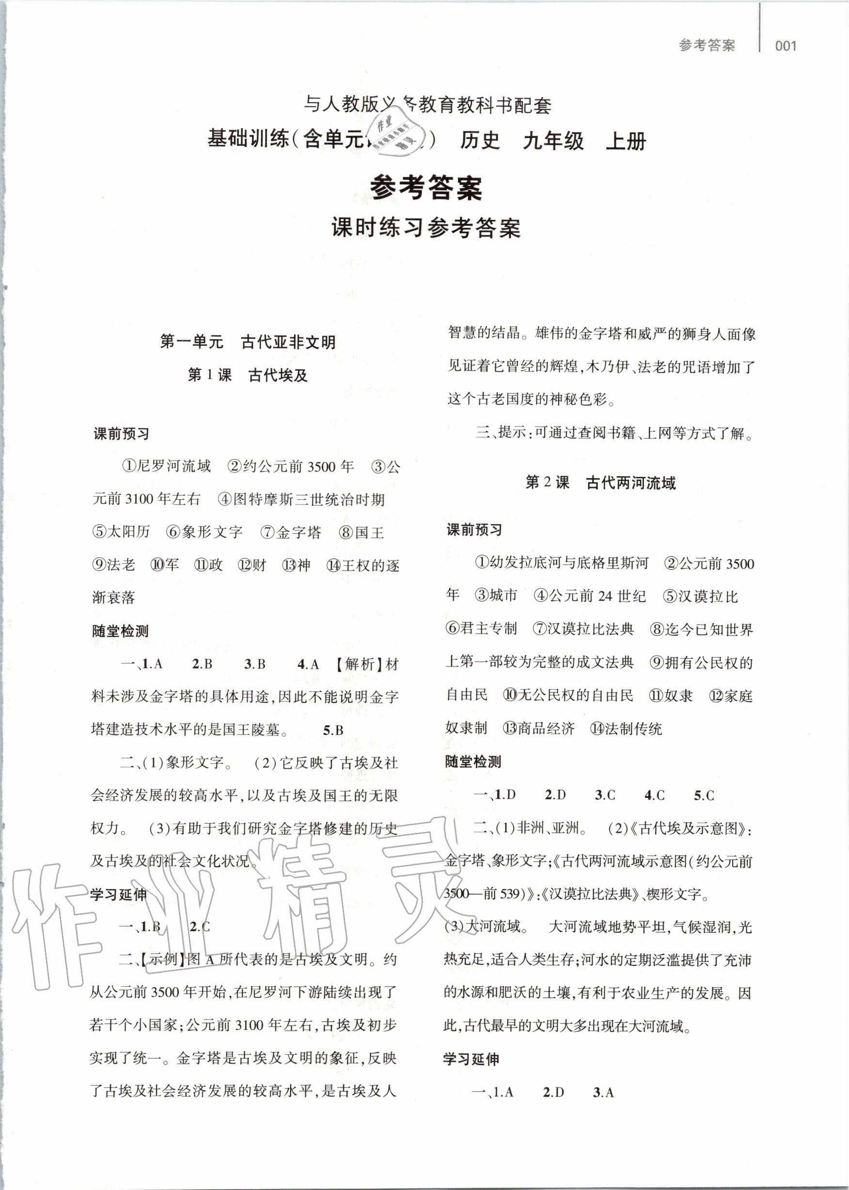 2020年基礎(chǔ)訓練九年級歷史上冊人教版大象出版社 第1頁