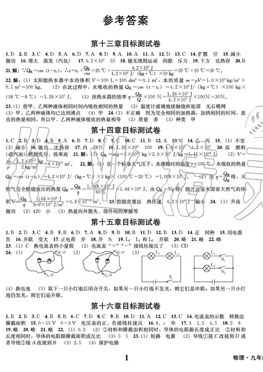 2020年學(xué)業(yè)質(zhì)量測試薄九年級物理上冊人教版 第1頁