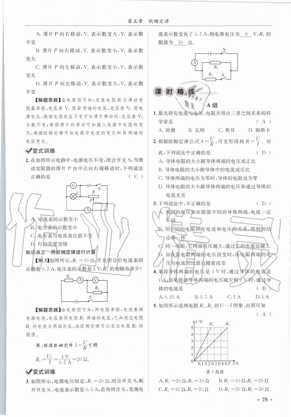 2020年蓉城学霸九年级物理全一册教科版 参考答案第75页