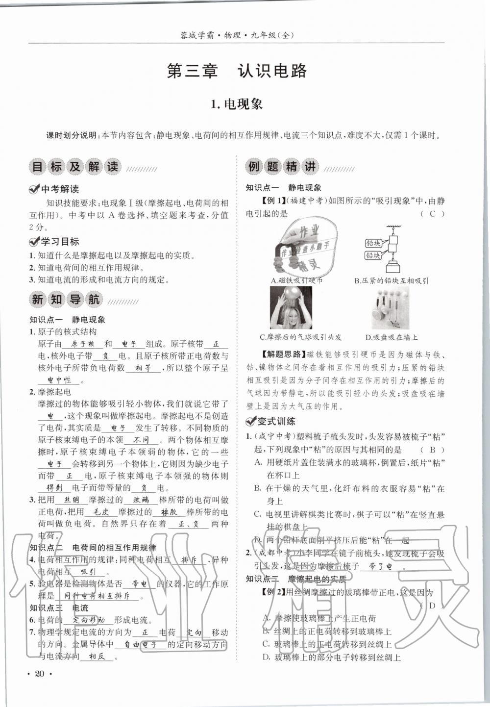 2020年蓉城学霸九年级物理全一册教科版 参考答案第20页