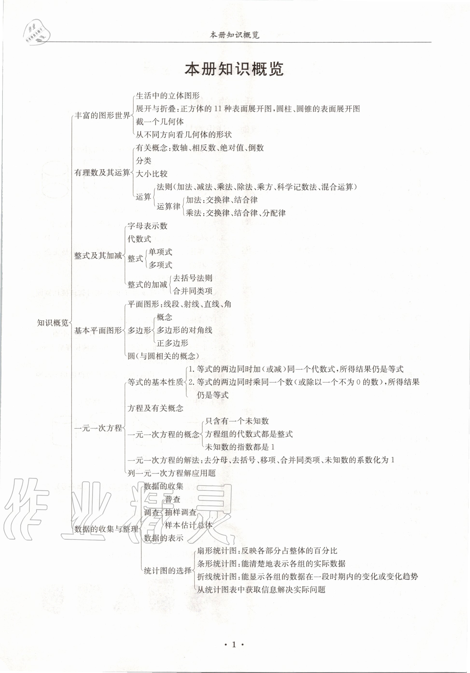 2020年蓉城学霸七年级数学上册北师大版 参考答案第1页