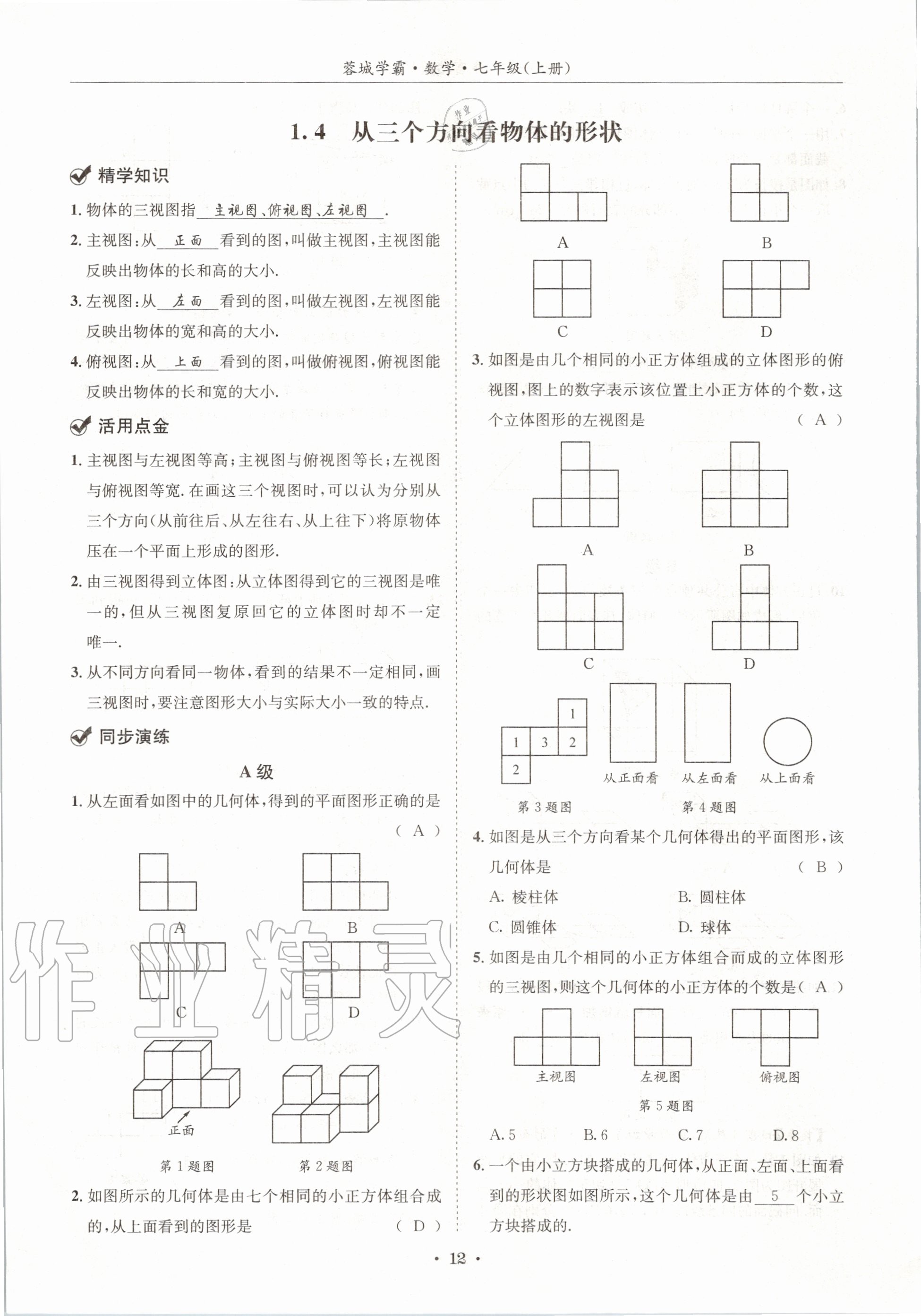 2020年蓉城学霸七年级数学上册北师大版 参考答案第12页