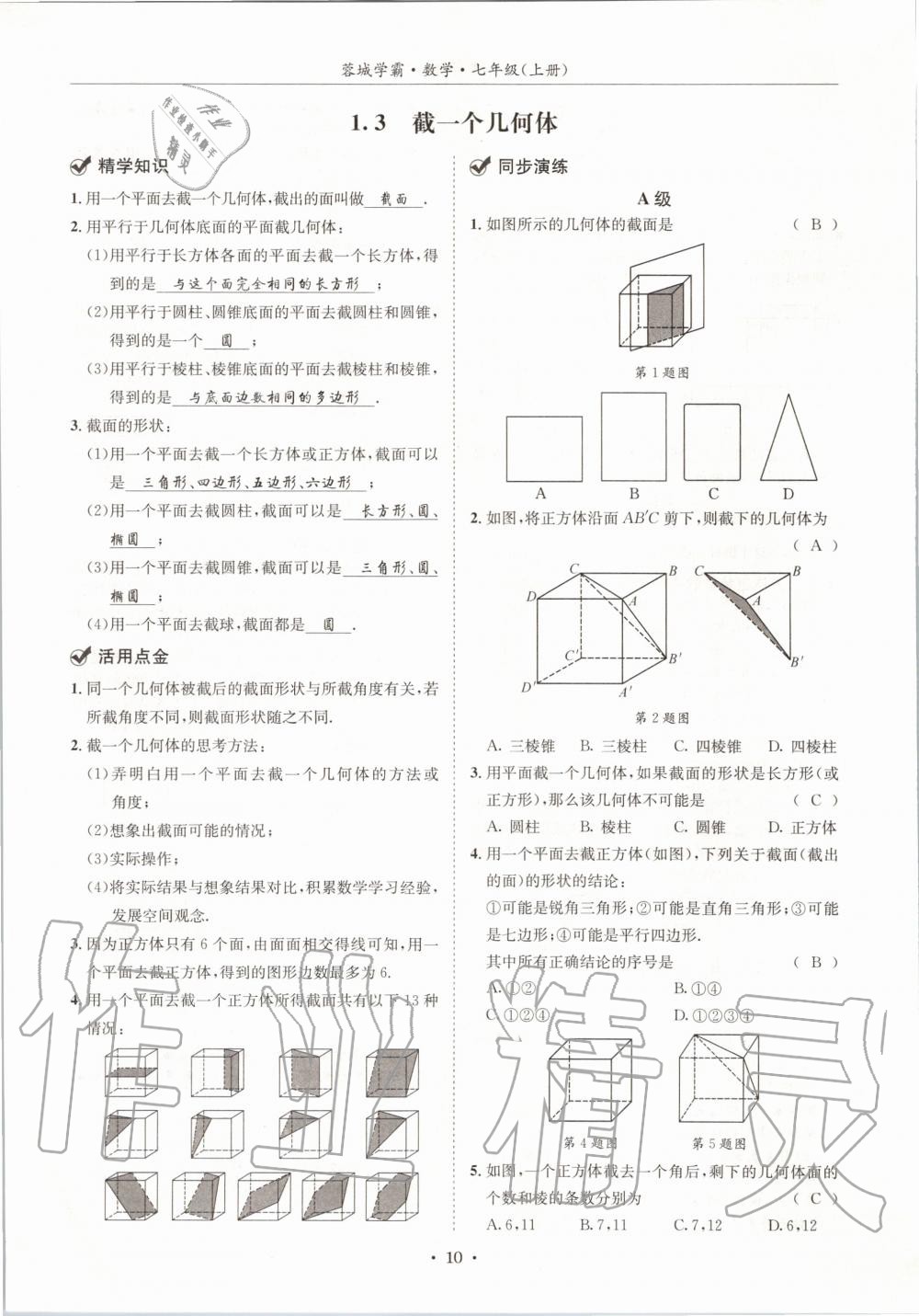 2020年蓉城学霸七年级数学上册北师大版 参考答案第10页