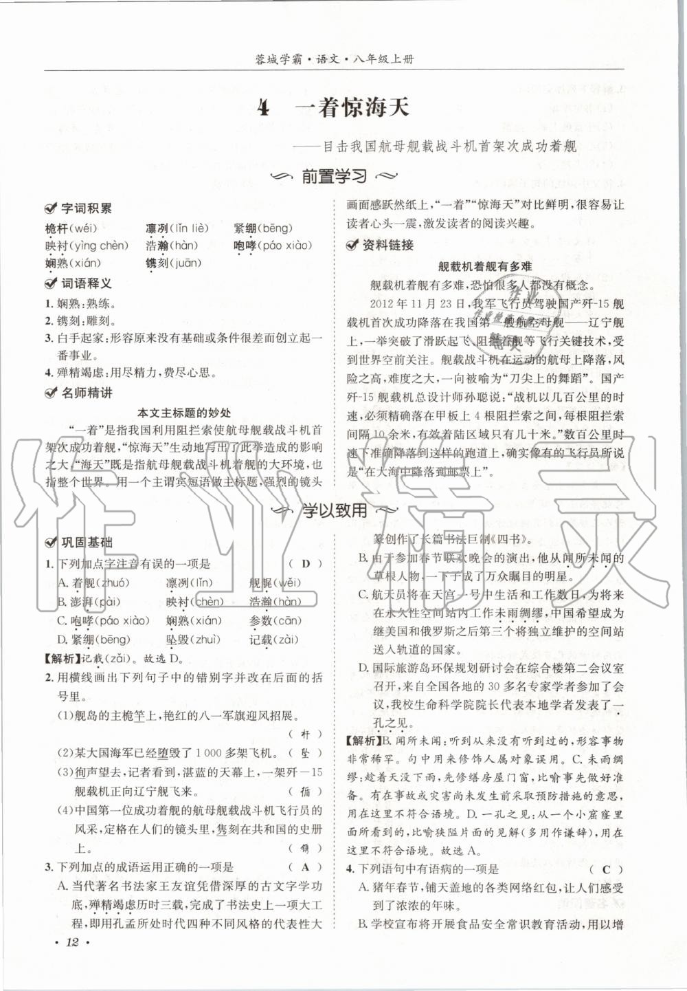 2020年蓉城學(xué)霸八年級語文上冊人教版 參考答案第12頁