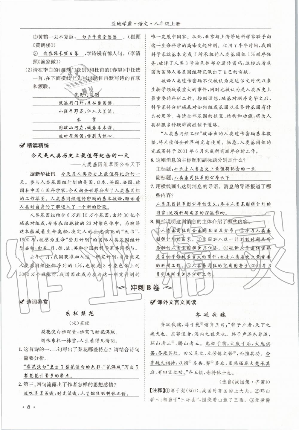 2020年蓉城學霸八年級語文上冊人教版 參考答案第6頁