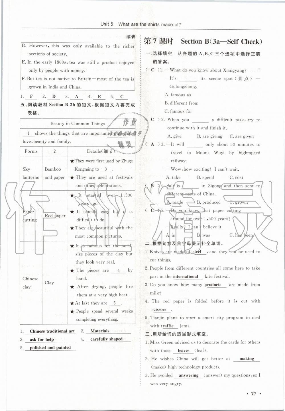 2020年蓉城學(xué)霸九年級(jí)英語(yǔ)上冊(cè)人教版 參考答案第77頁(yè)