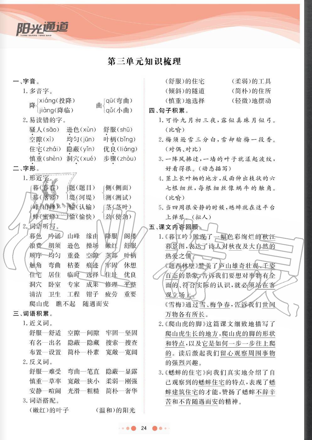 2020年陽光通道四年級(jí)語文上冊(cè)人教版 參考答案第24頁