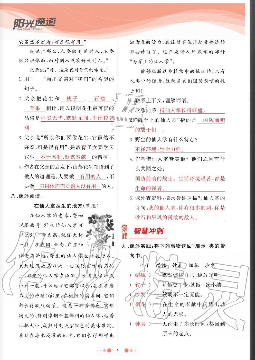 2020年陽光通道五年級語文上冊人教版 參考答案第4頁