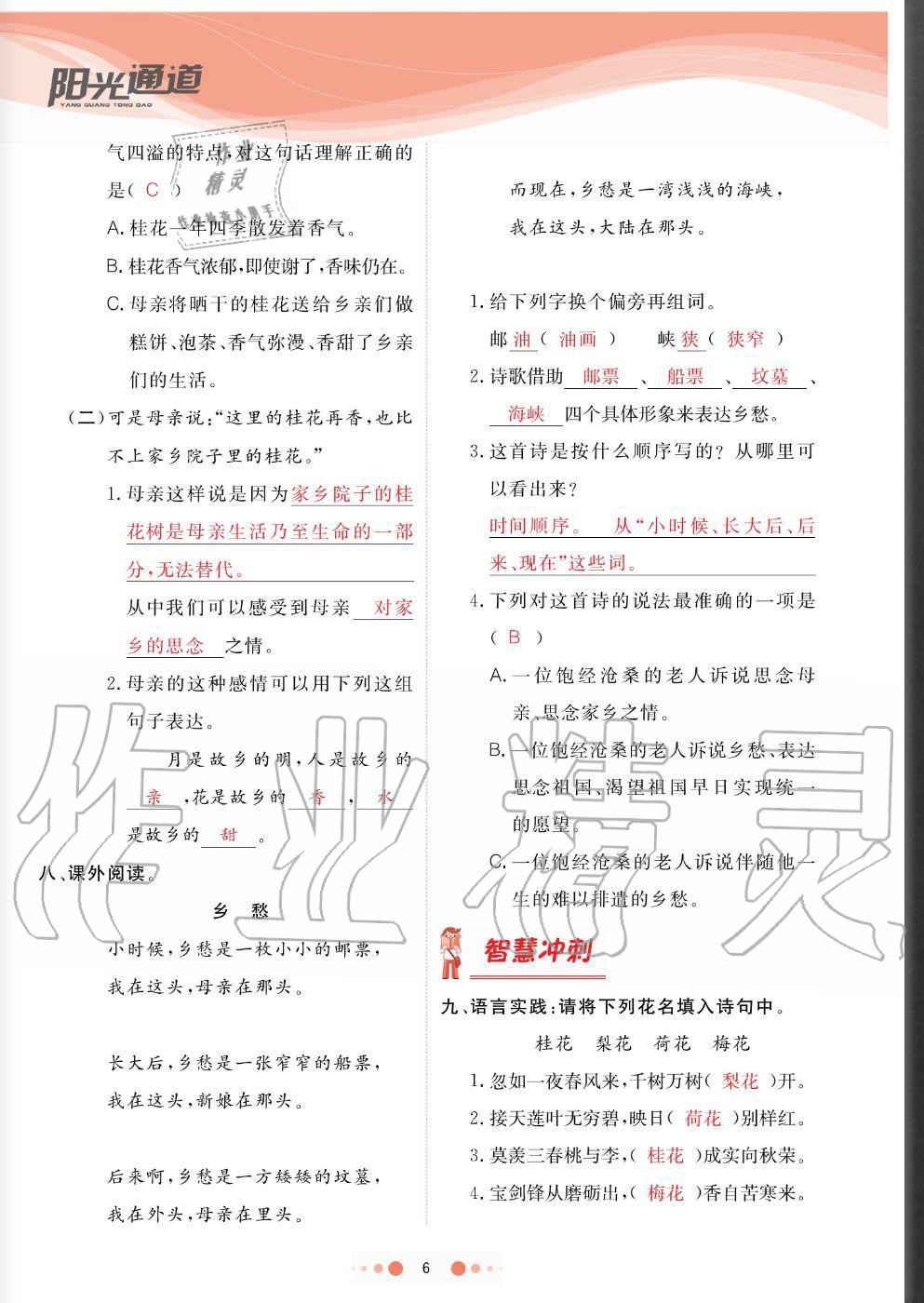 2020年陽(yáng)光通道五年級(jí)語(yǔ)文上冊(cè)人教版 參考答案第6頁(yè)