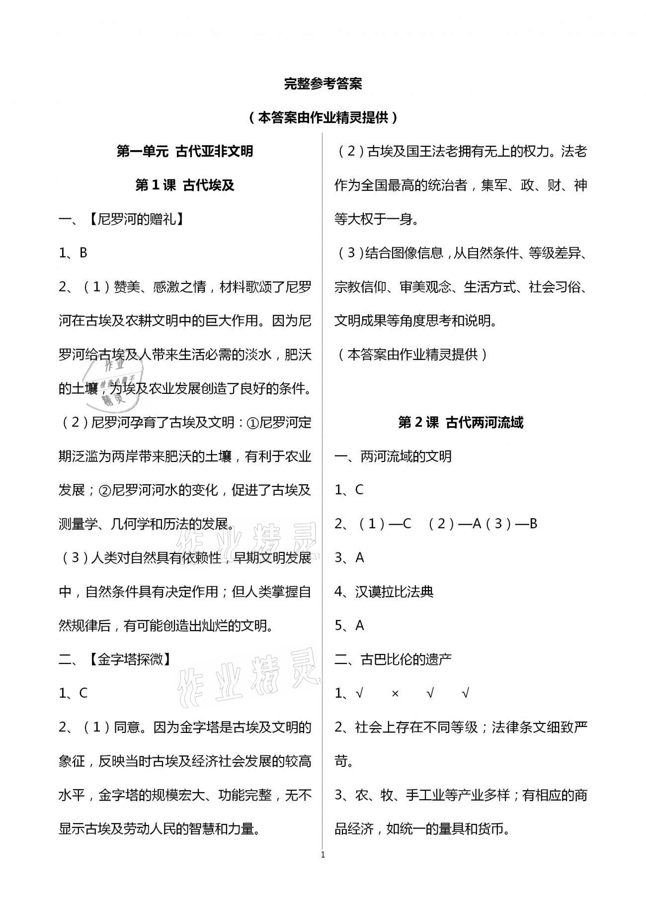 2020年世界歷史練習(xí)部分九年級(jí)第一冊(cè)人教版五四制 第1頁(yè)