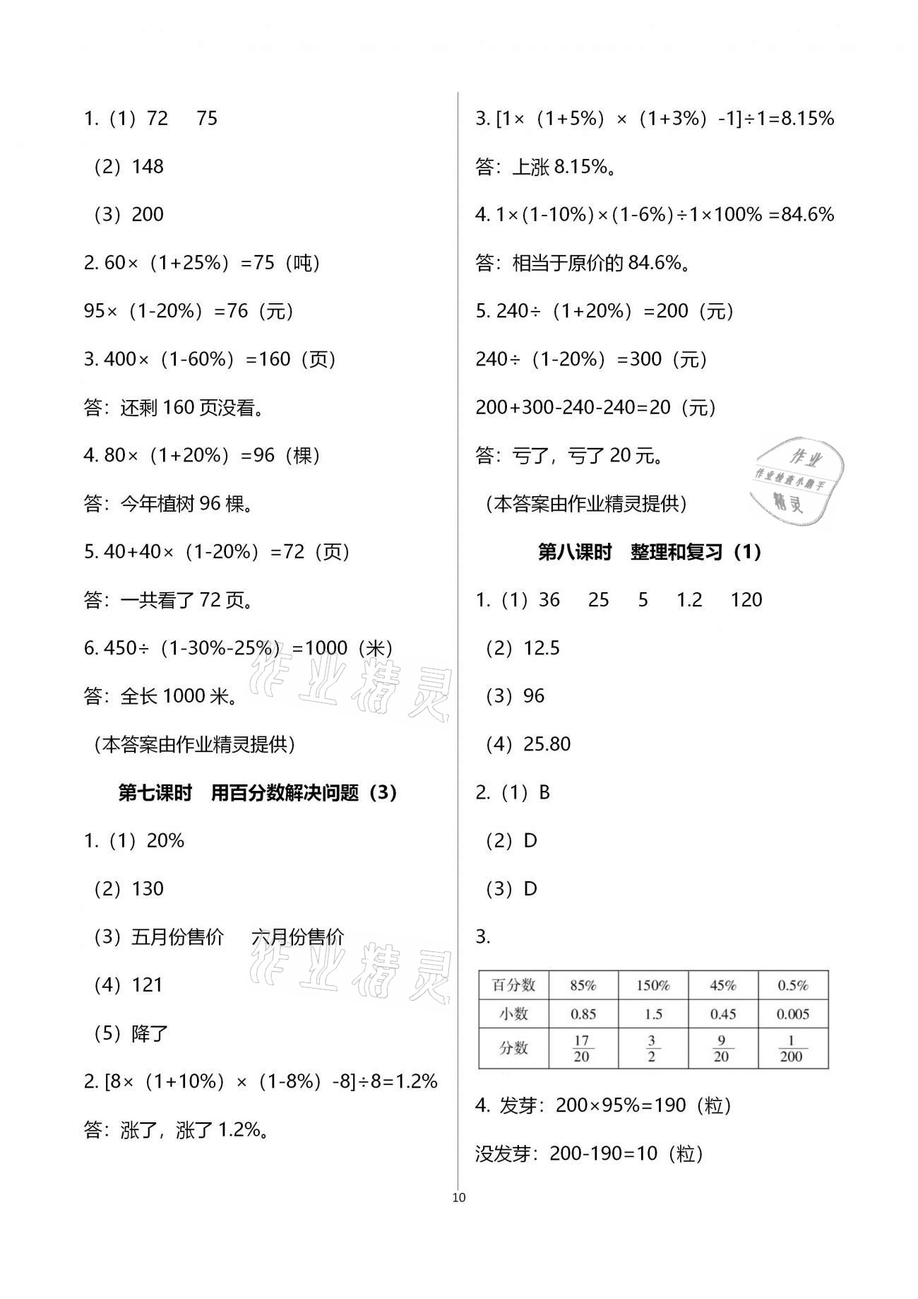 2020年金椰風(fēng)新課程同步練六年級(jí)數(shù)學(xué)上冊(cè)人教版 第10頁(yè)