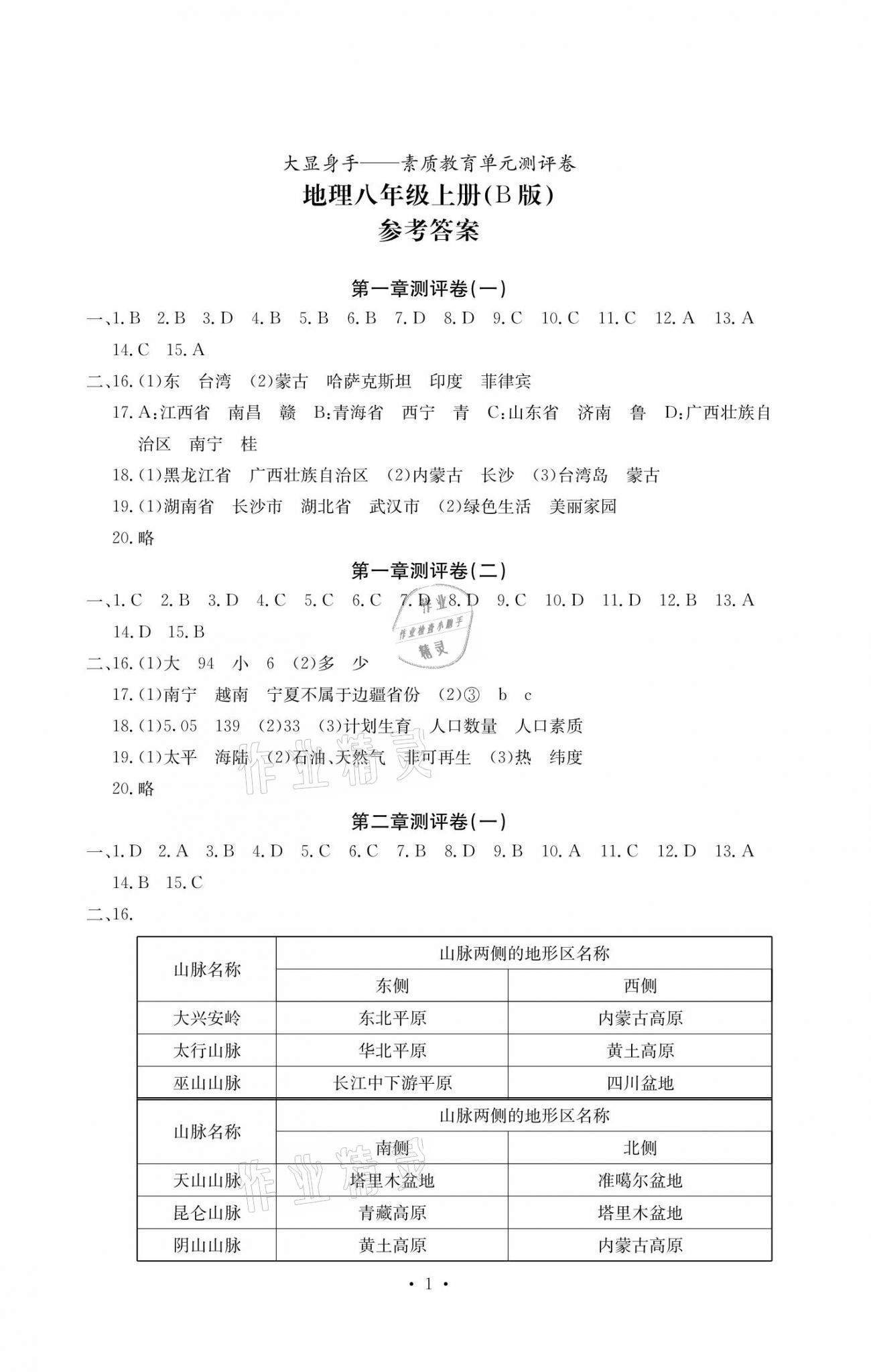 2020年大顯身手素質教育單元測評卷八年級地理上冊湘教版B版 第1頁