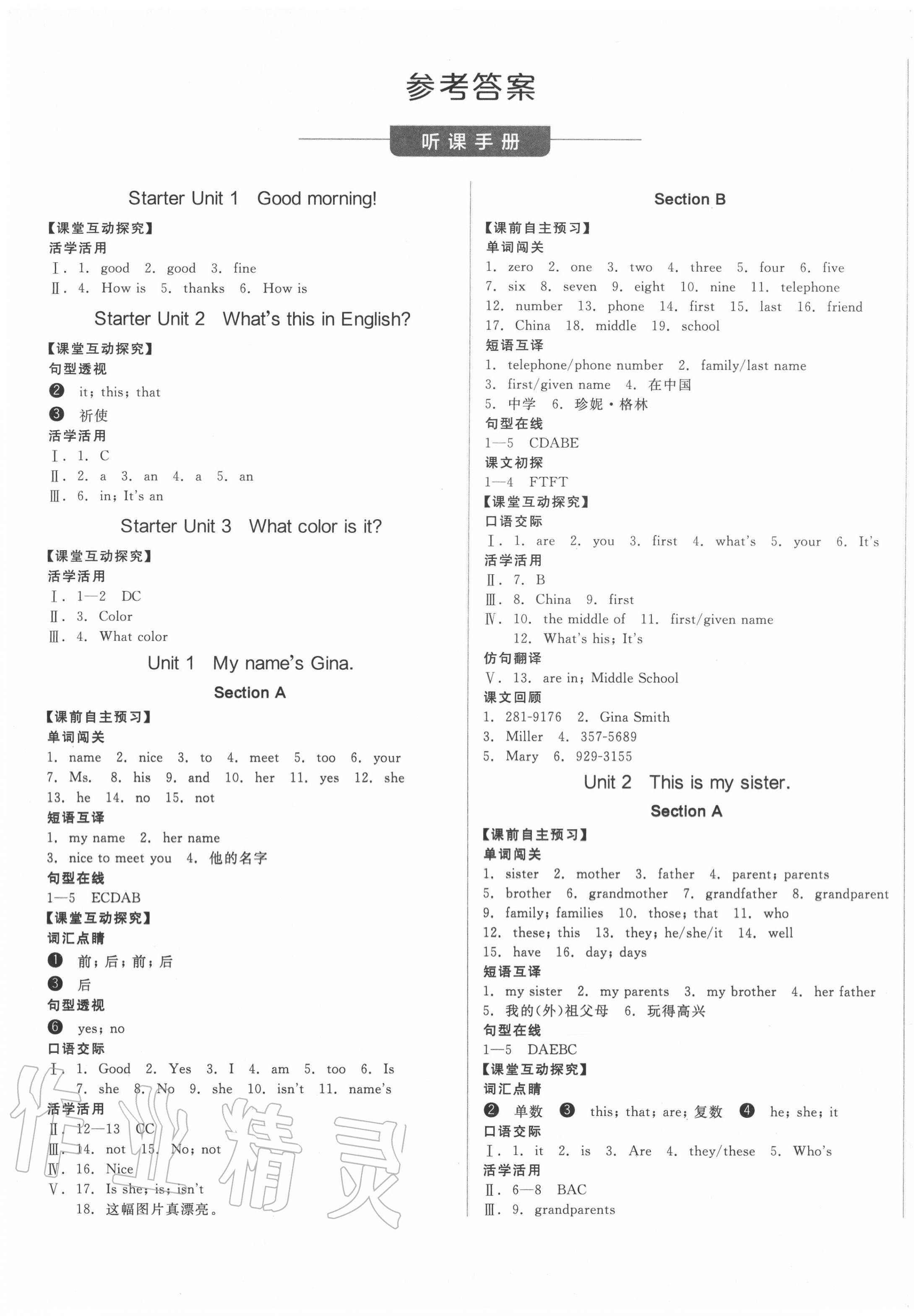 2020年全品學(xué)練考七年級(jí)英語(yǔ)上冊(cè)人教版江西專版 第1頁(yè)