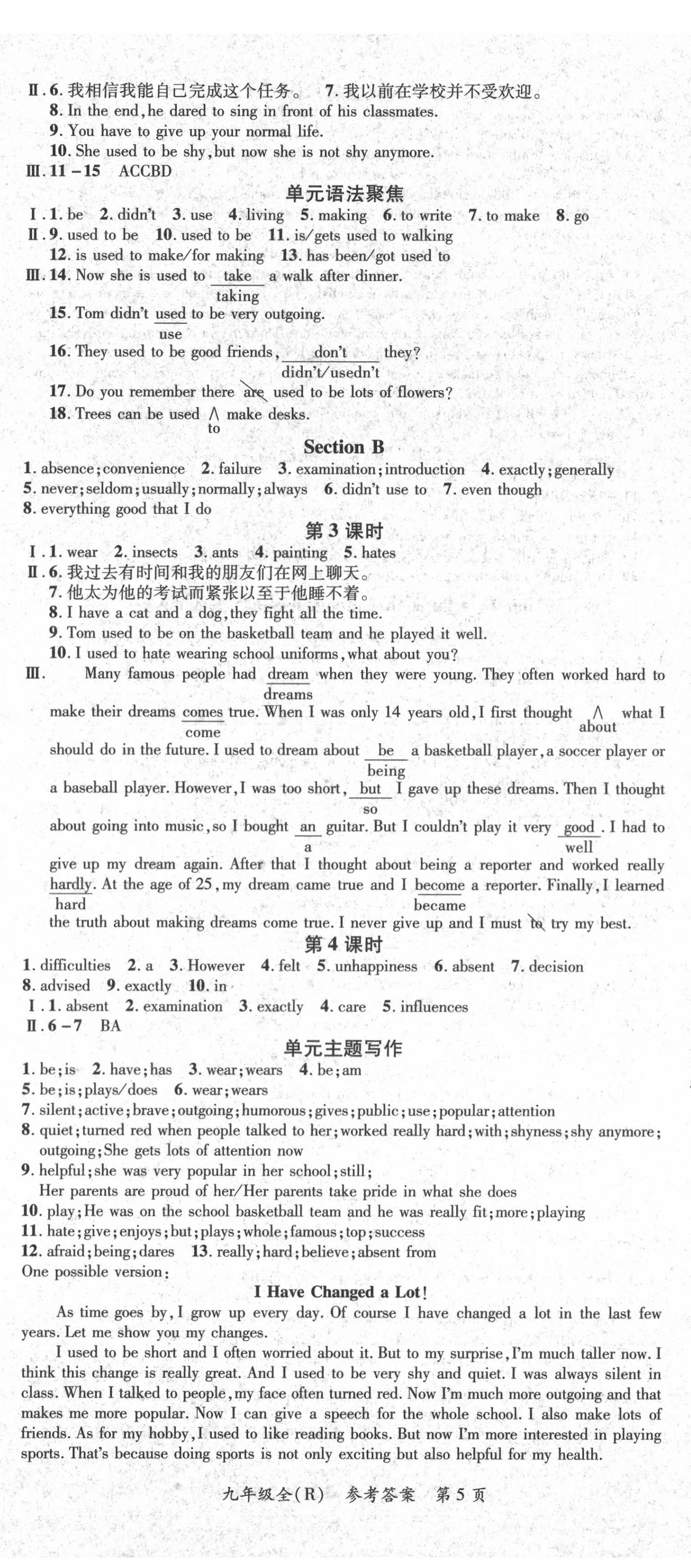 2020年名師點(diǎn)睛學(xué)練考九年級(jí)英語(yǔ)全一冊(cè)人教版 參考答案第5頁(yè)