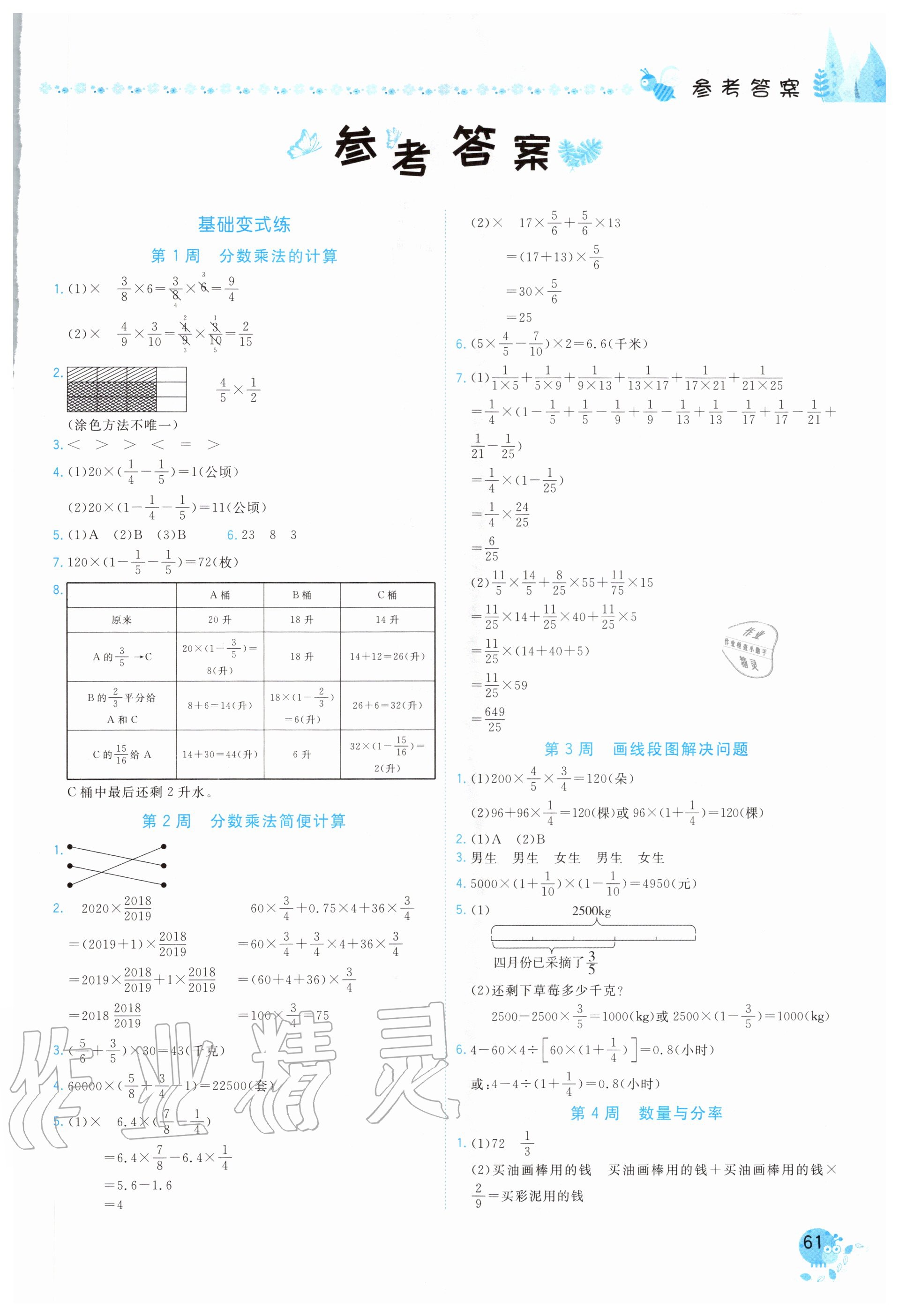 2020年黃岡小狀元易錯周周練六年級數(shù)學(xué)上冊人教版 第1頁