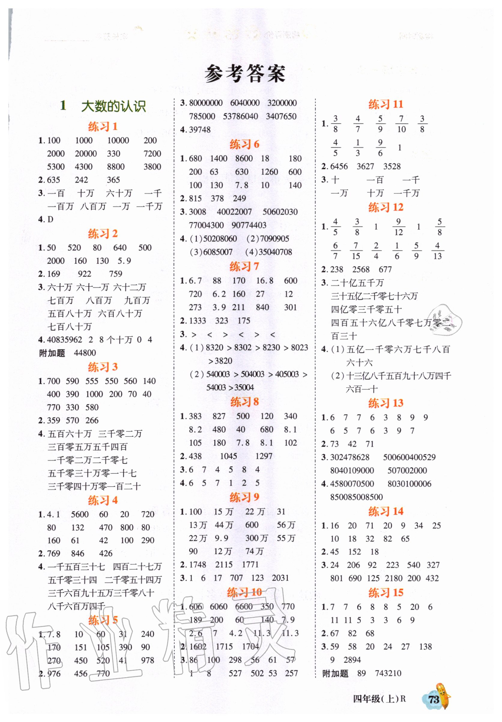 2020年小學(xué)口算題卡脫口算四年級上冊人教版 第1頁