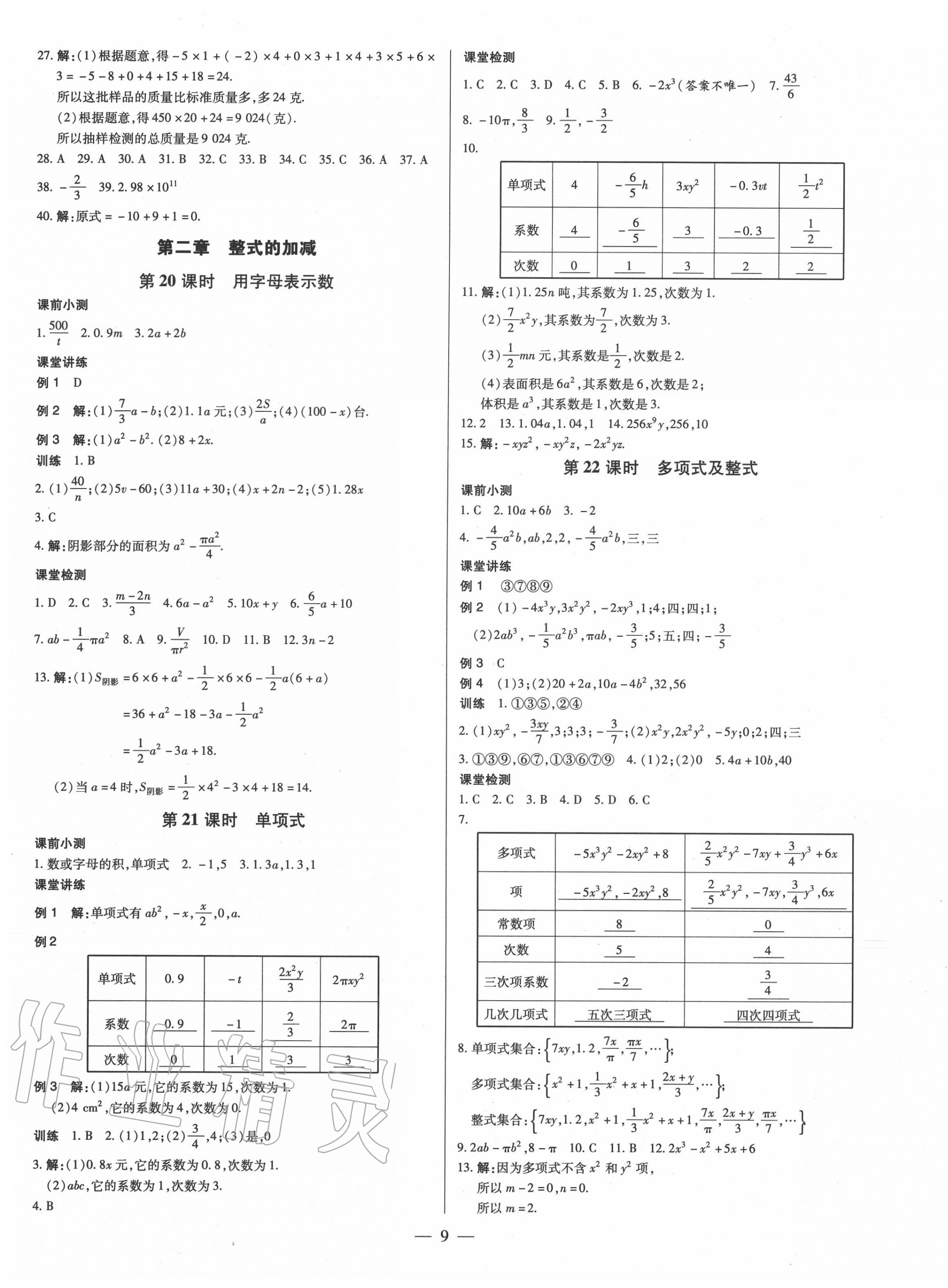 2020年領(lǐng)跑作業(yè)本七年級(jí)數(shù)學(xué)上冊(cè)人教版廣東專用 第9頁(yè)