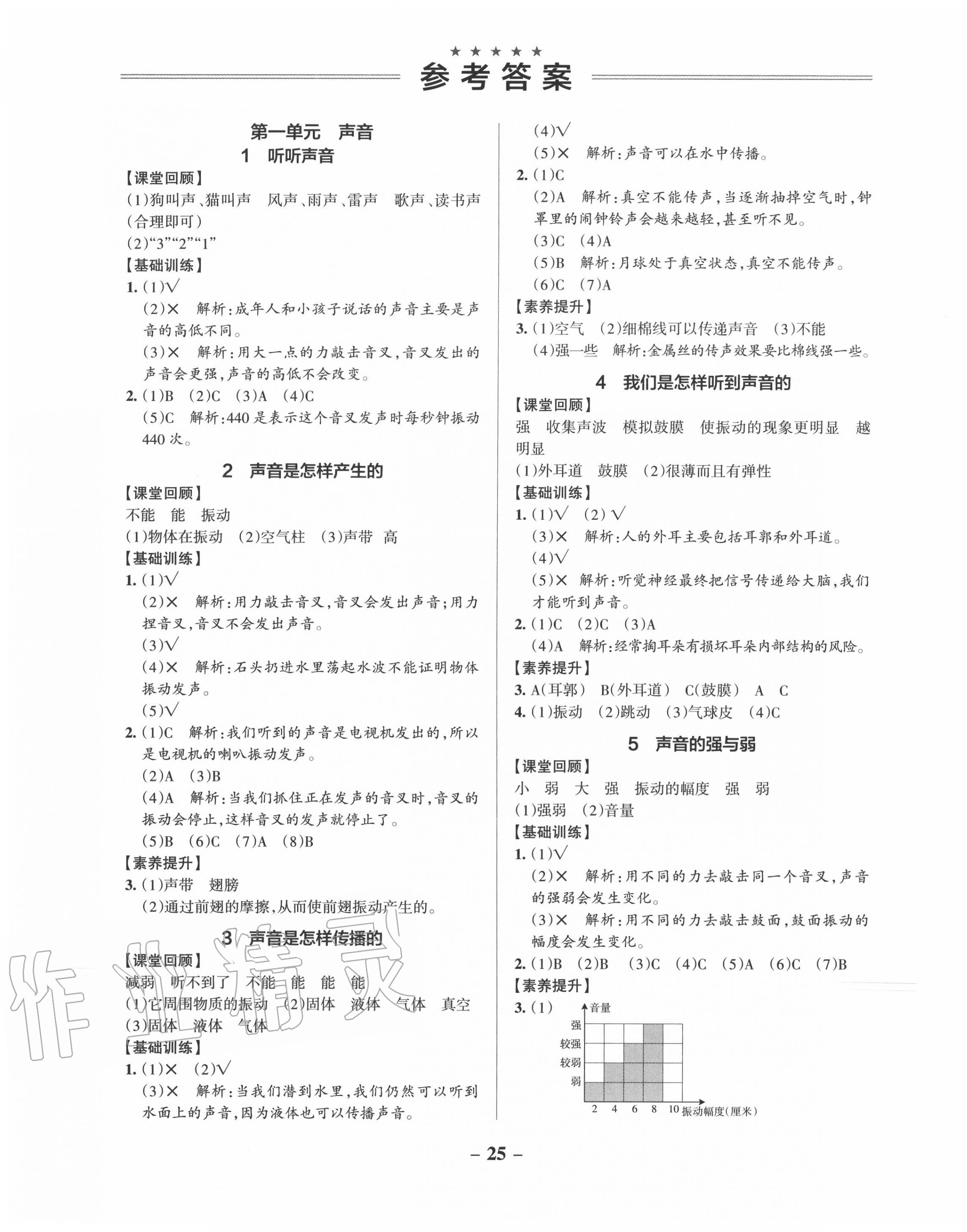 2020年小學(xué)學(xué)霸作業(yè)本四年級科學(xué)上冊教科版 參考答案第1頁