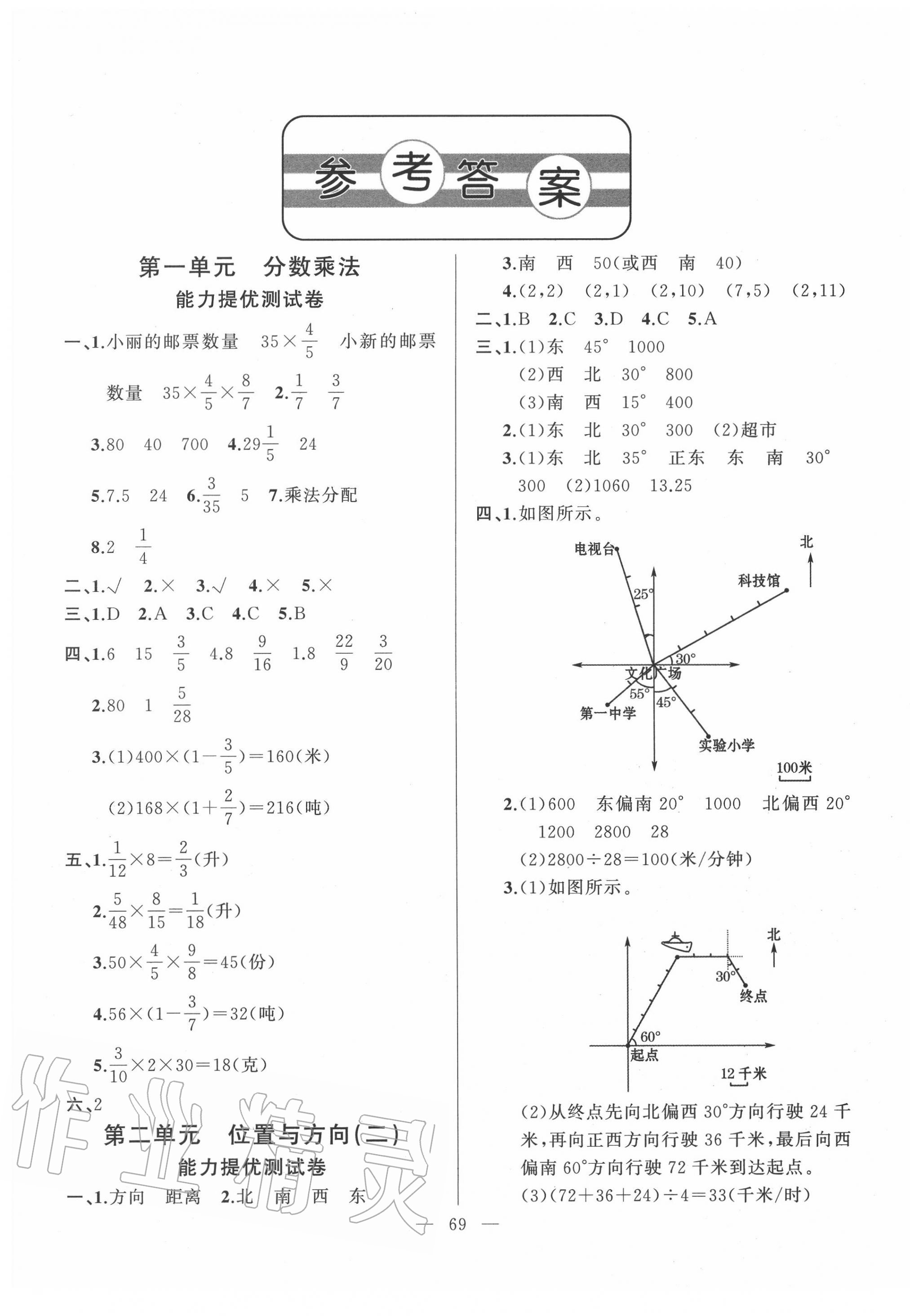 2020年小學(xué)單元測試卷六年級數(shù)學(xué)上冊人教版山東文藝出版社 第1頁