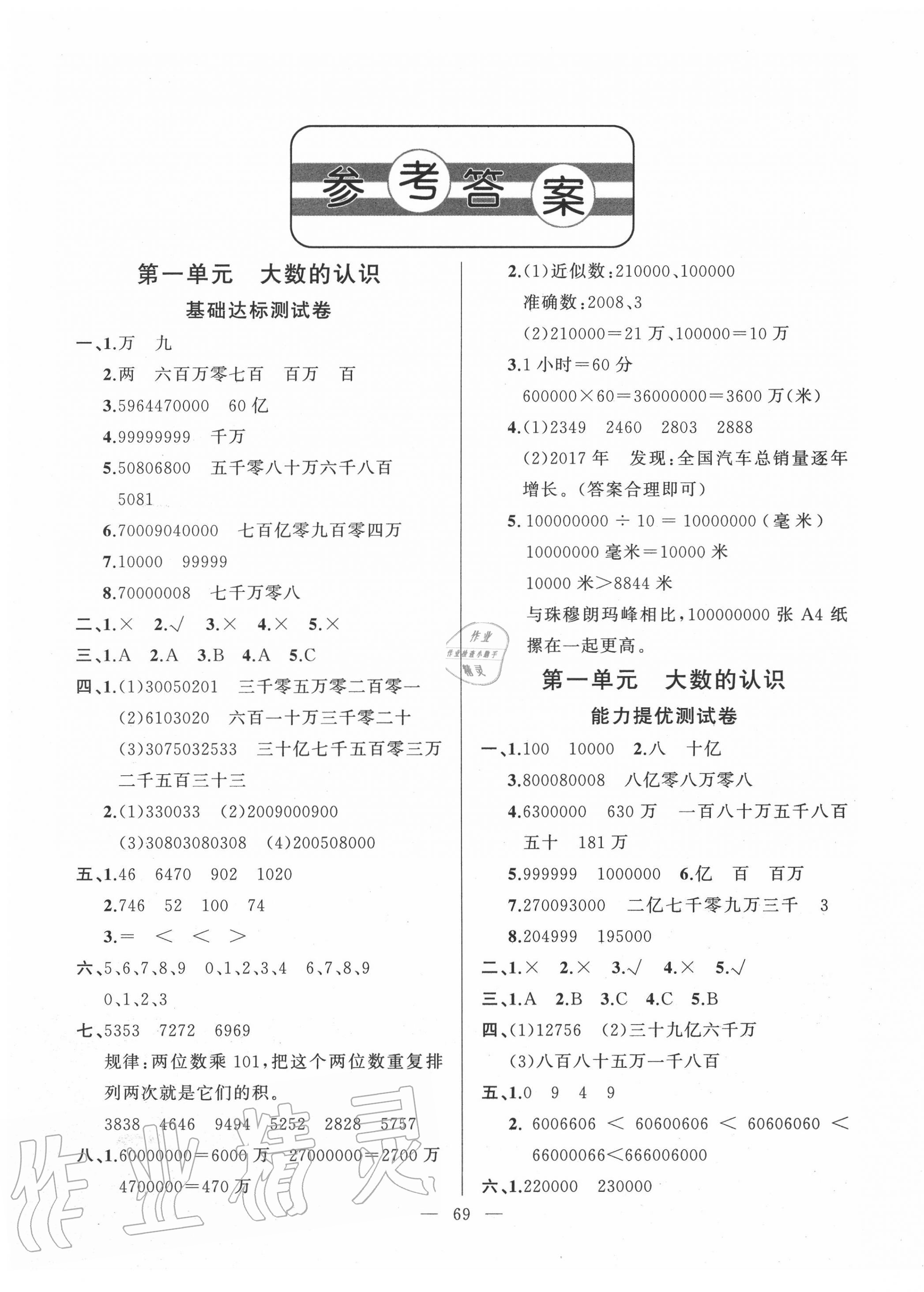 2020年小學(xué)單元測(cè)試卷四年級(jí)數(shù)學(xué)上冊(cè)人教版山東文藝出版社 第1頁(yè)