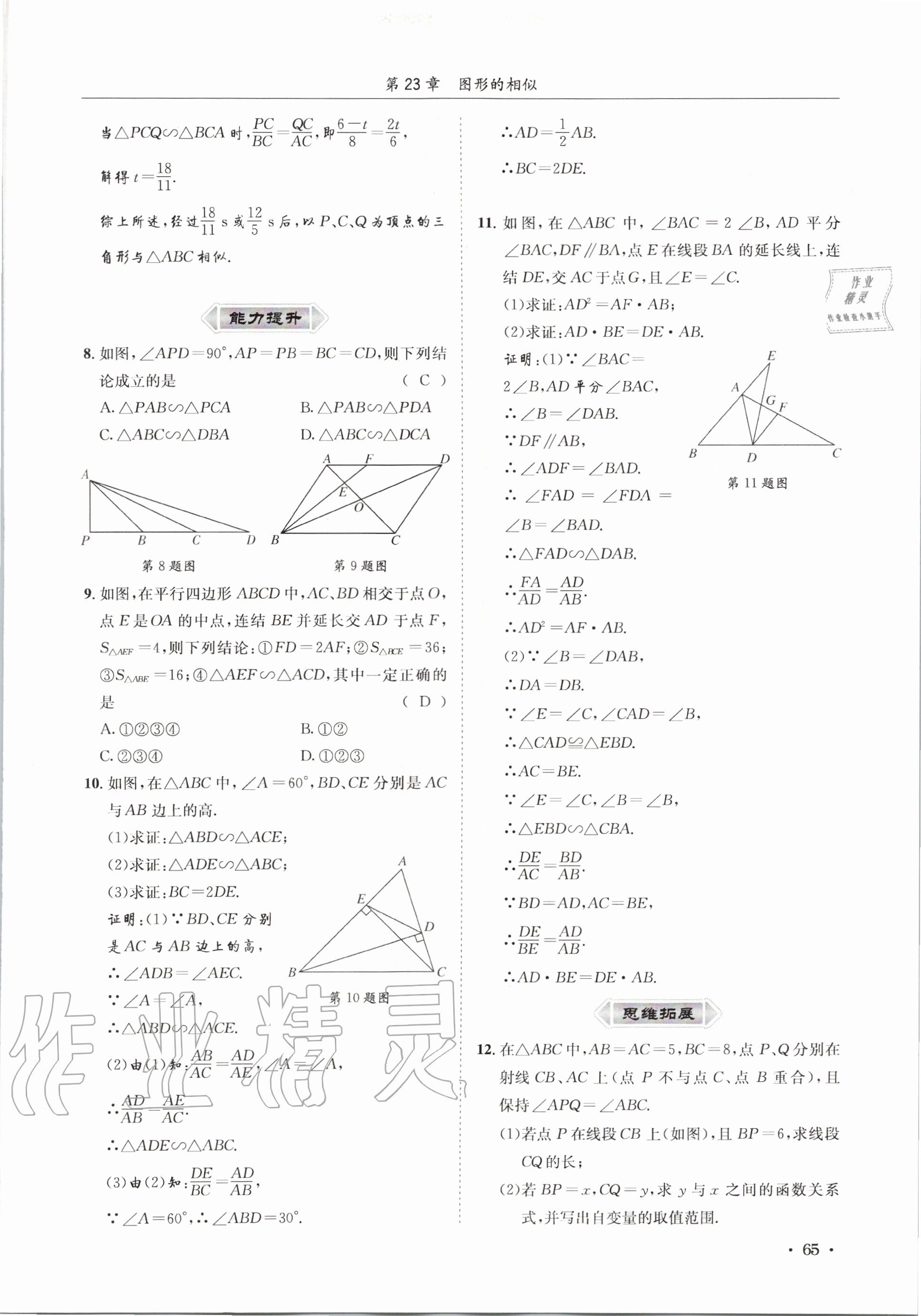 2020年培優課堂九年級數學全一冊華師大版四川專版 參考答案第65頁