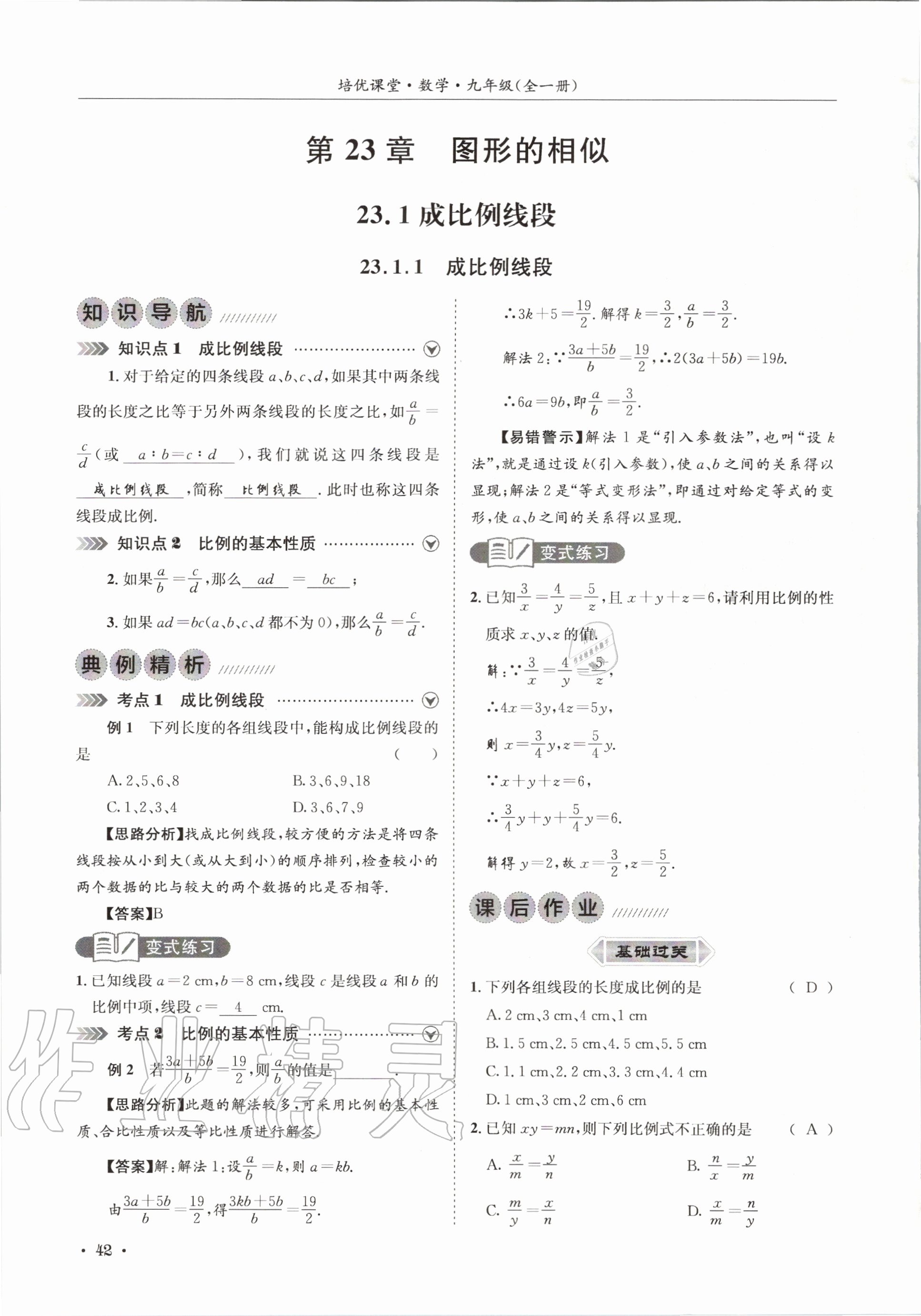2020年培優課堂九年級數學全一冊華師大版四川專版 參考答案第42頁