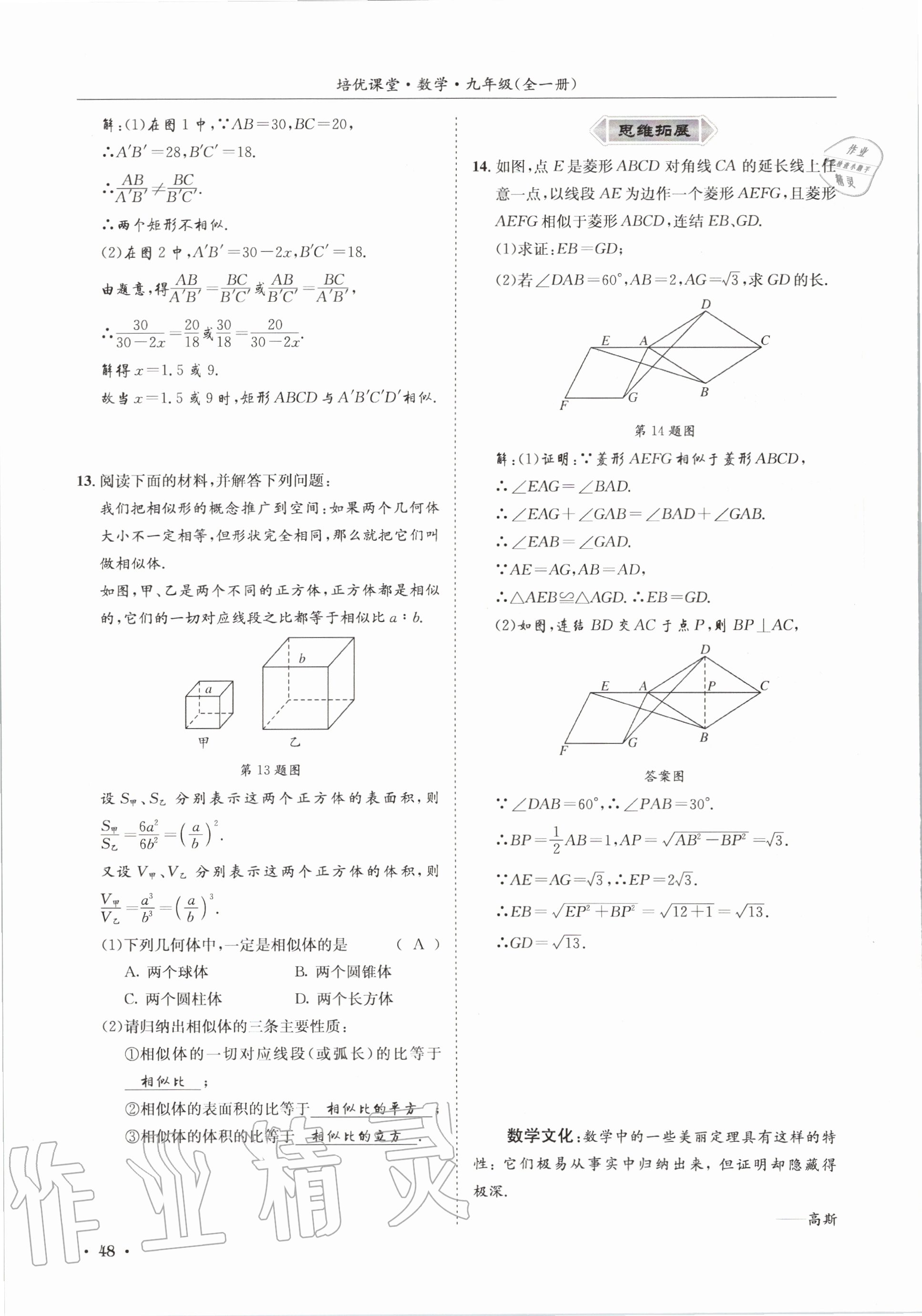 2020年培優課堂九年級數學全一冊華師大版四川專版 參考答案第48頁