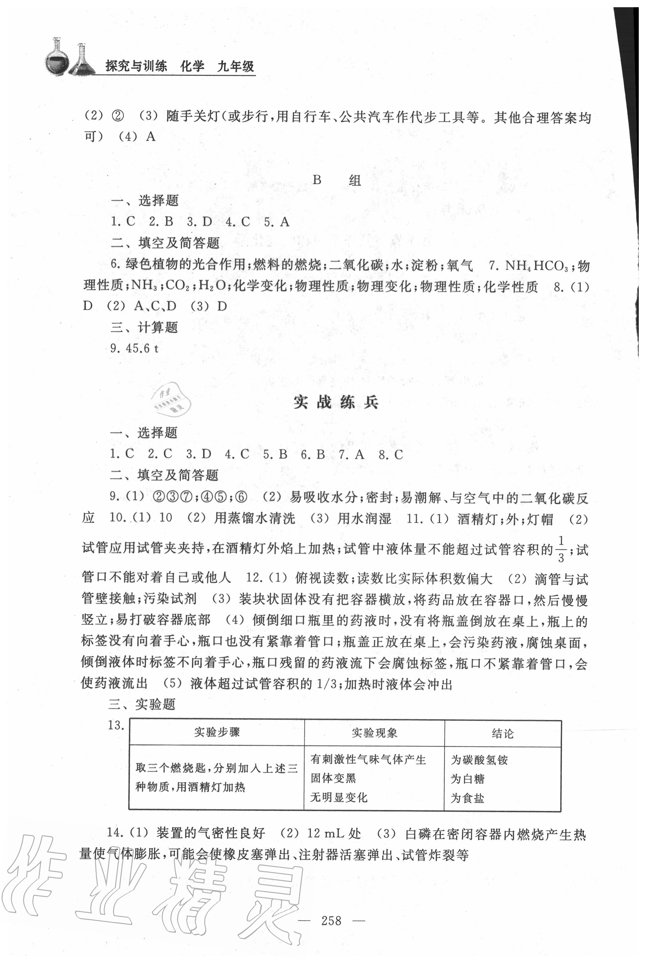 2020年化学探究与训练九年级全一册沪教版 参考答案第3页