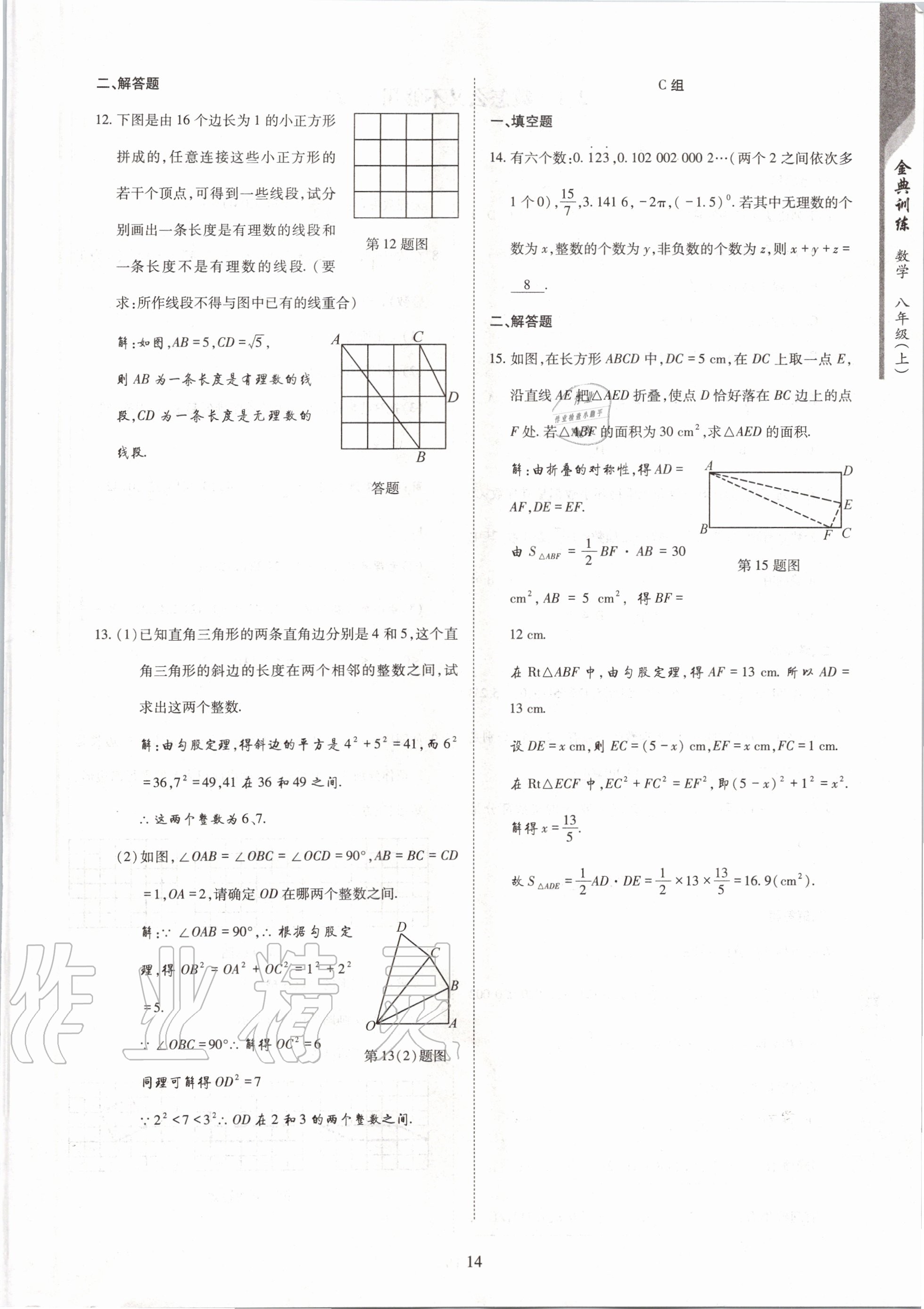 2020年金典訓(xùn)練八年級數(shù)學(xué)上冊北師大版 參考答案第14頁