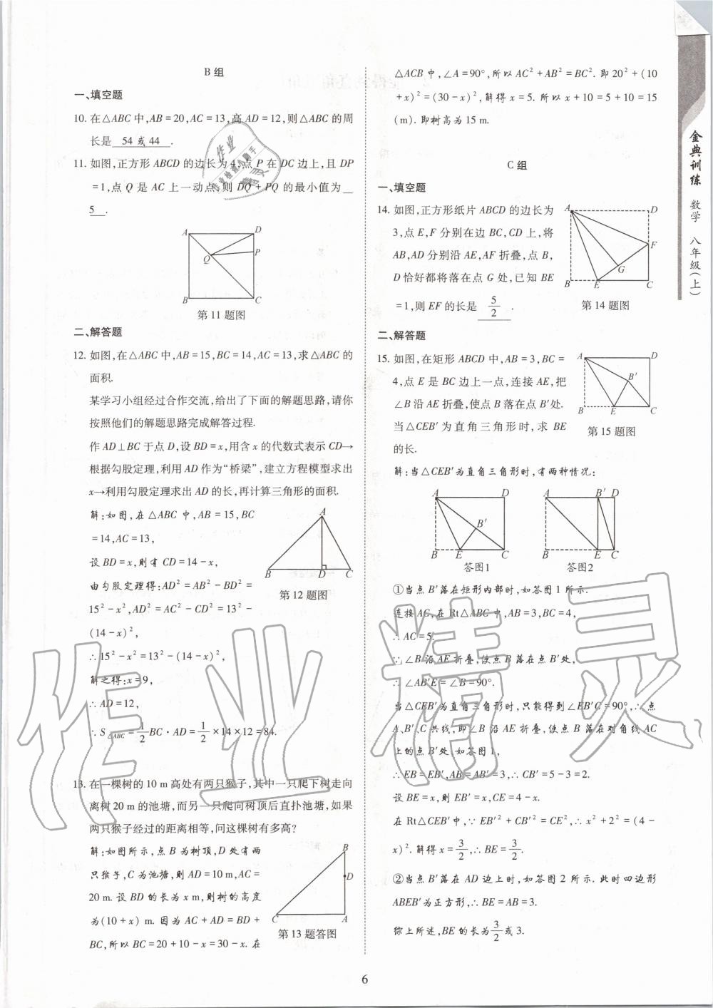 2020年金典訓(xùn)練八年級數(shù)學(xué)上冊北師大版 參考答案第6頁