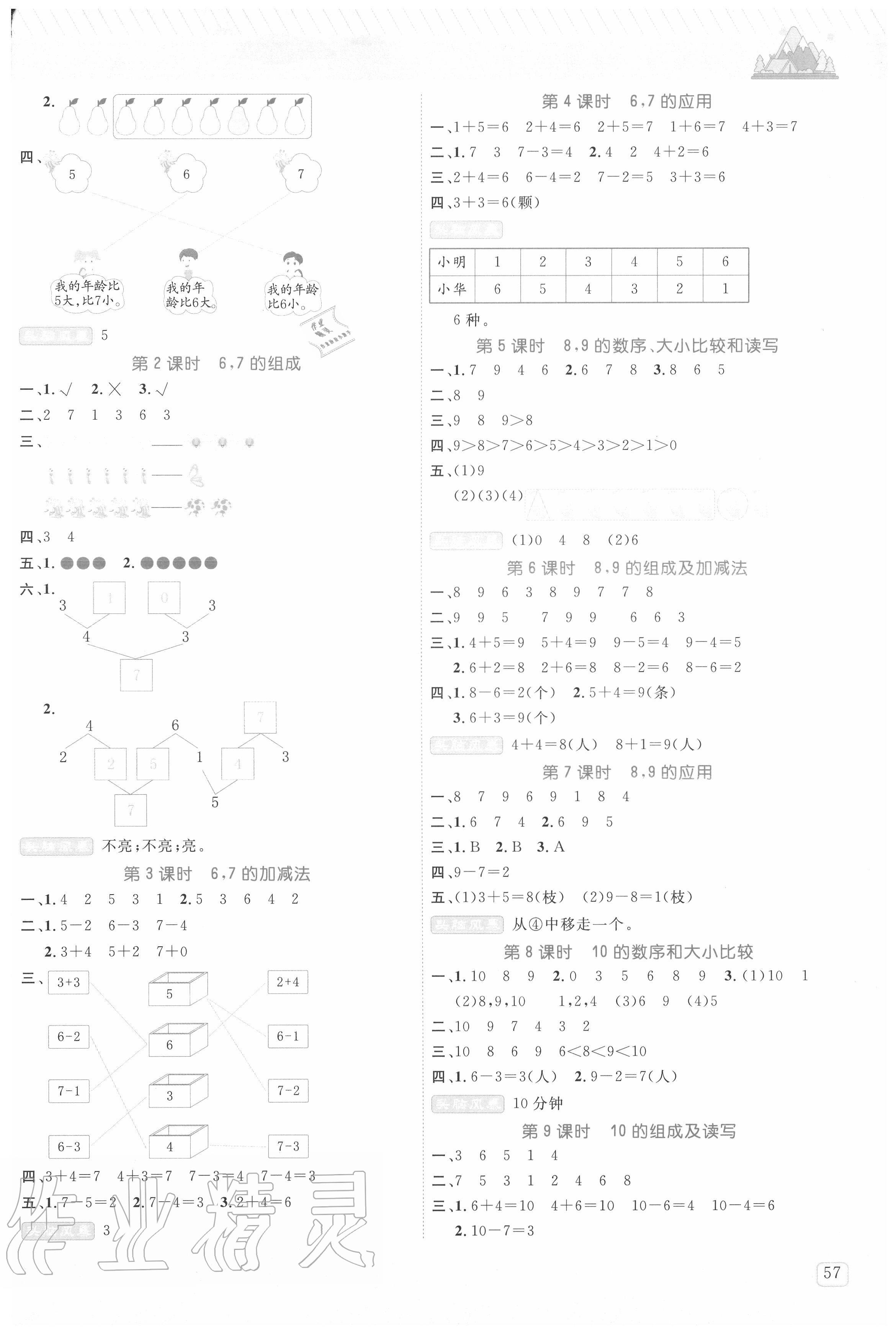 2020年創(chuàng)新名校秘題一年級數(shù)學上冊人教版 參考答案第4頁