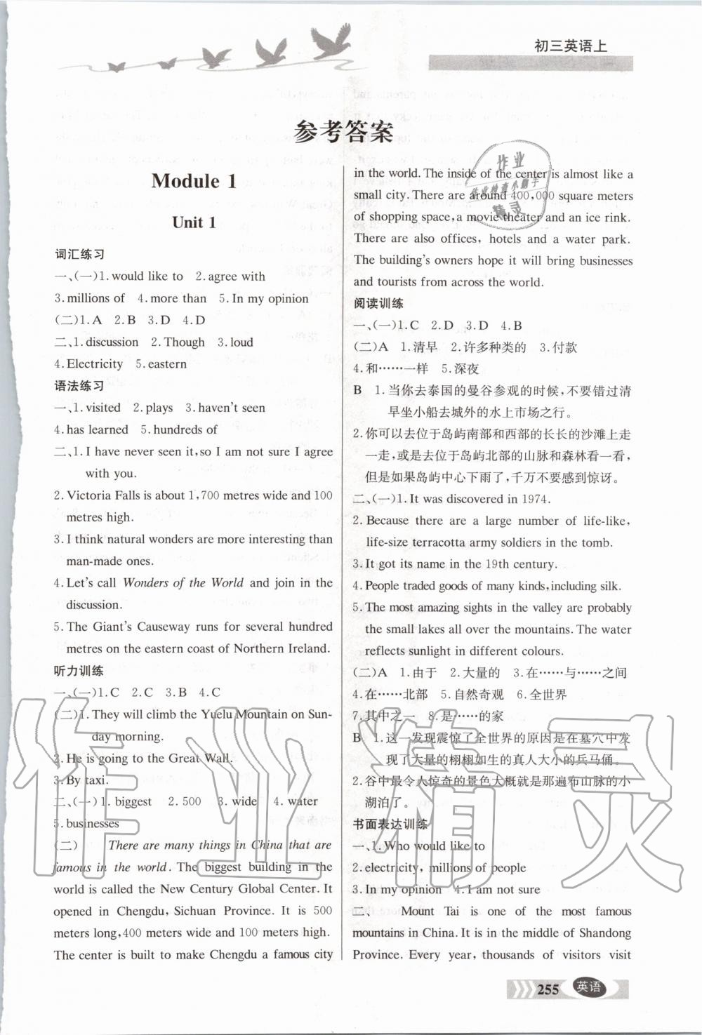 2020年同步檢測三級跳初三英語上冊人教版 第1頁