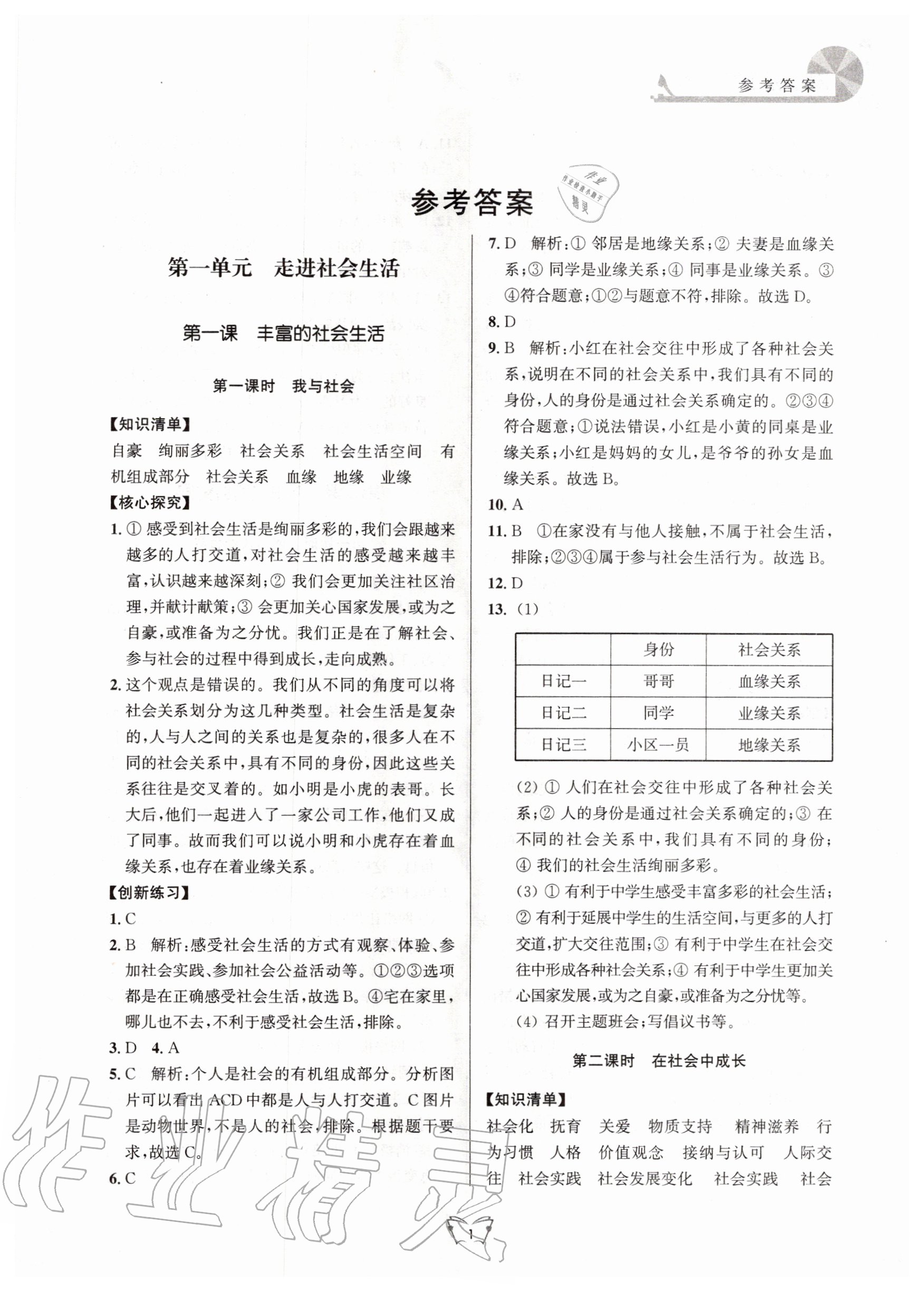 2020年創(chuàng)新課時作業(yè)本八年級道德與法治上冊人教版江蘇人民出版社 第1頁