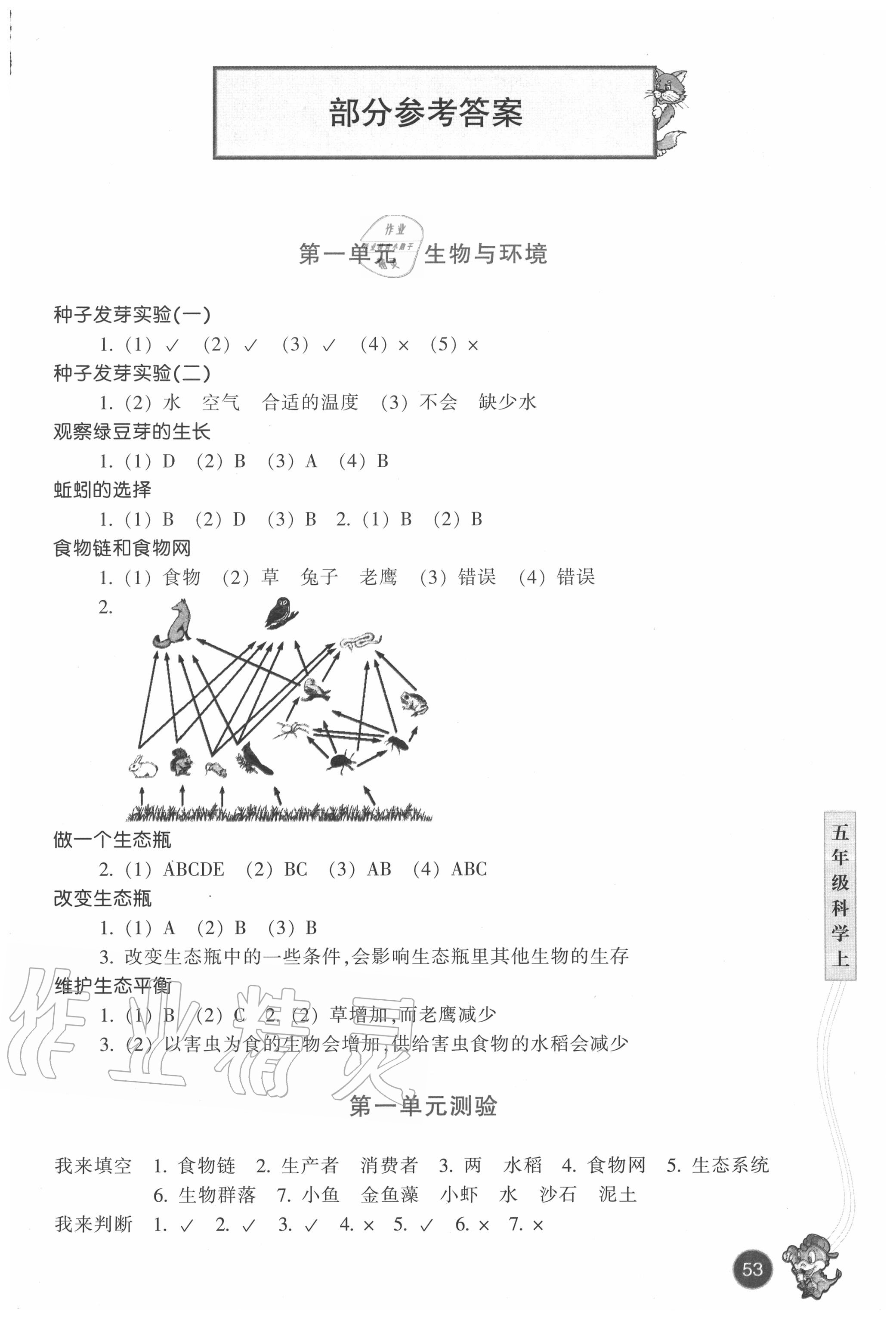 2020年每课一练小学科学五年级上册教科版浙江少年儿童出版社 参考答案第1页