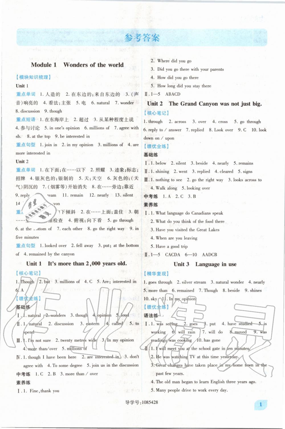 2020年绩优学案九年级英语上册外研版 第1页